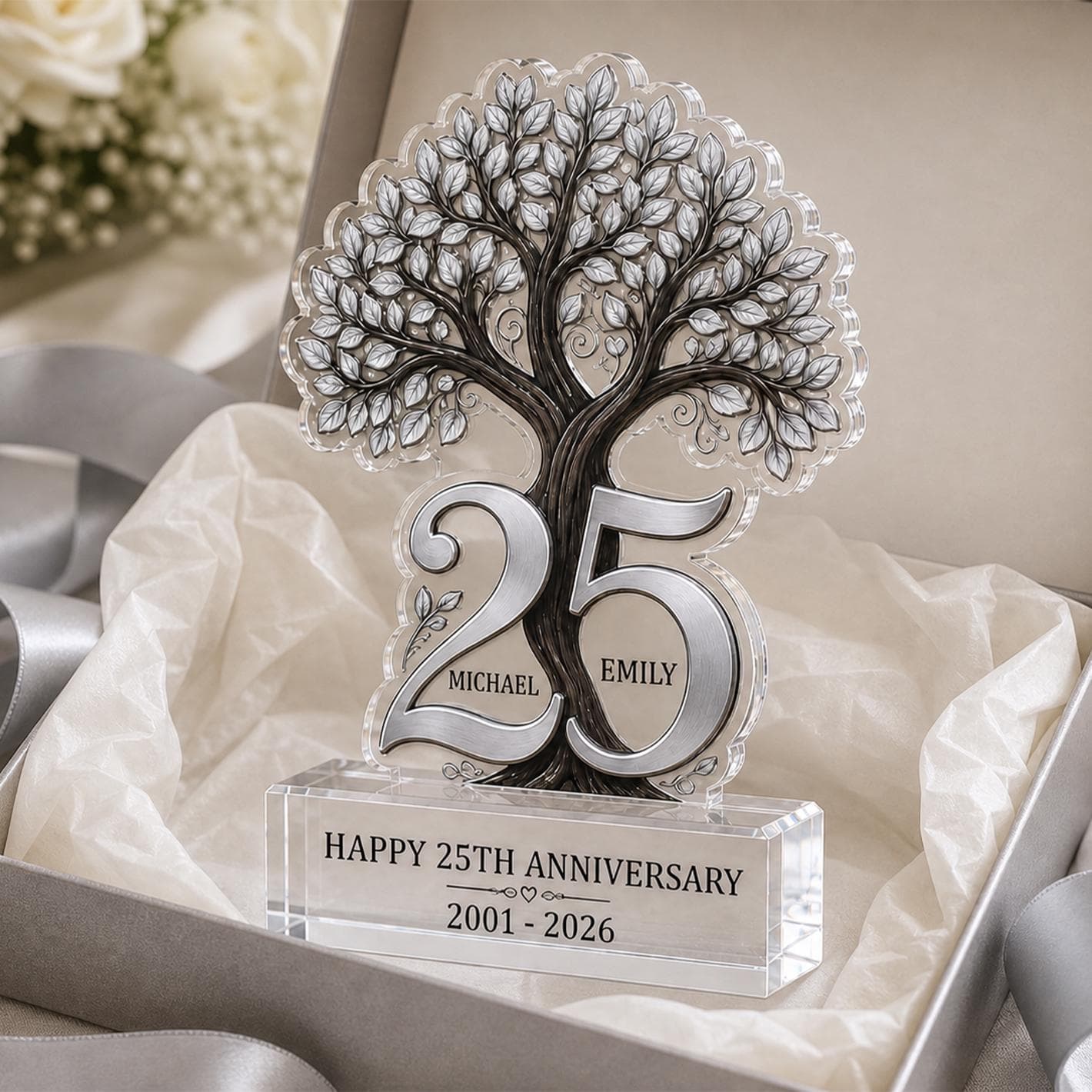Personalized 25th Anniversary Acrylic Plaque, Custom Silver Anniversary Gift for Couple, Parents Wedding Keepsake - image 5