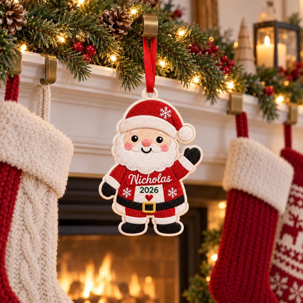 Personalized Santa Embroidered Christmas Ornament, Custom Name Santa Claus Fabric Ornament, Christmas Tree Keepsake 2026 - image 3