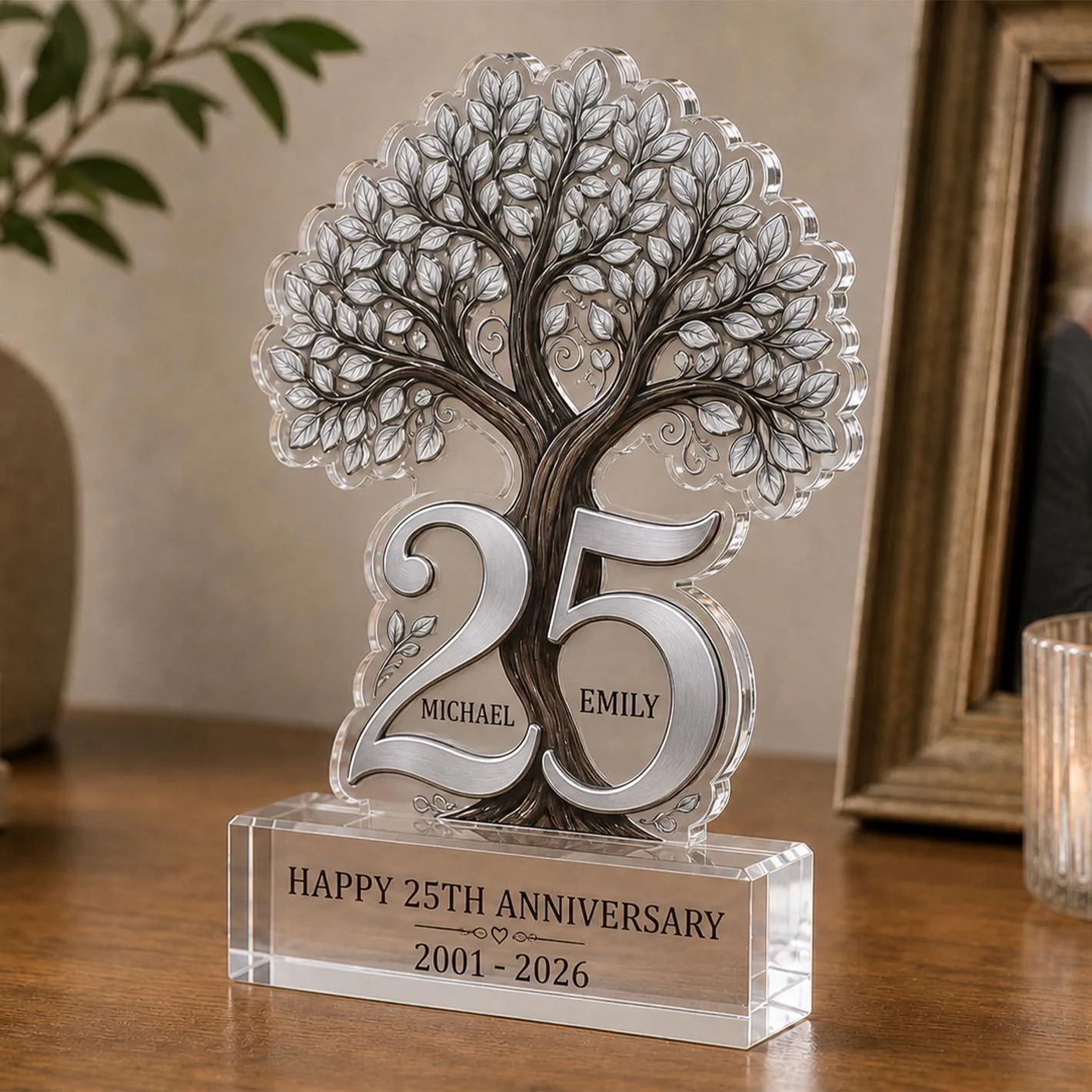 Personalized 25th Anniversary Acrylic Plaque, Custom Silver Anniversary Gift for Couple, Parents Wedding Keepsake - image 2