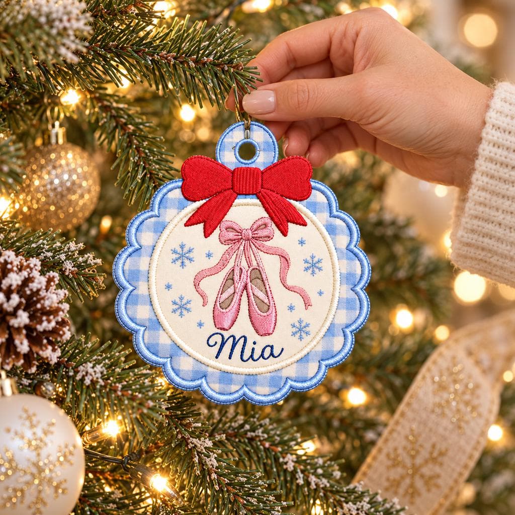 Personalized Ballerina Embroidered Christmas Ornament, Custom Name Ballet Dancer Fabric Ornament, Pink Ballet Slippers Gift - image 5