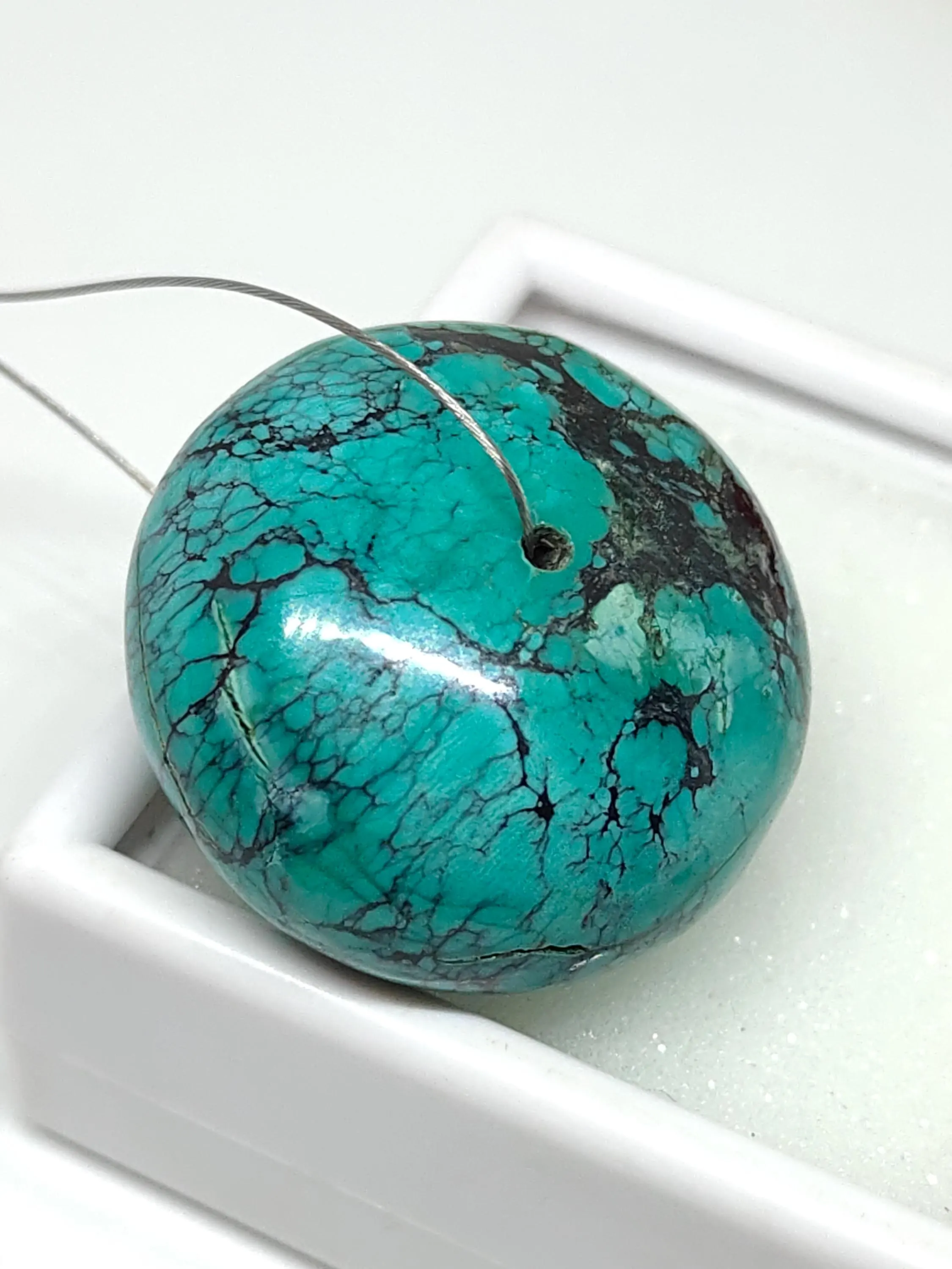 Handmade Turquoise Rondelle Bead -Genuine Stone Shiny Polished - Gift For Her - image 4