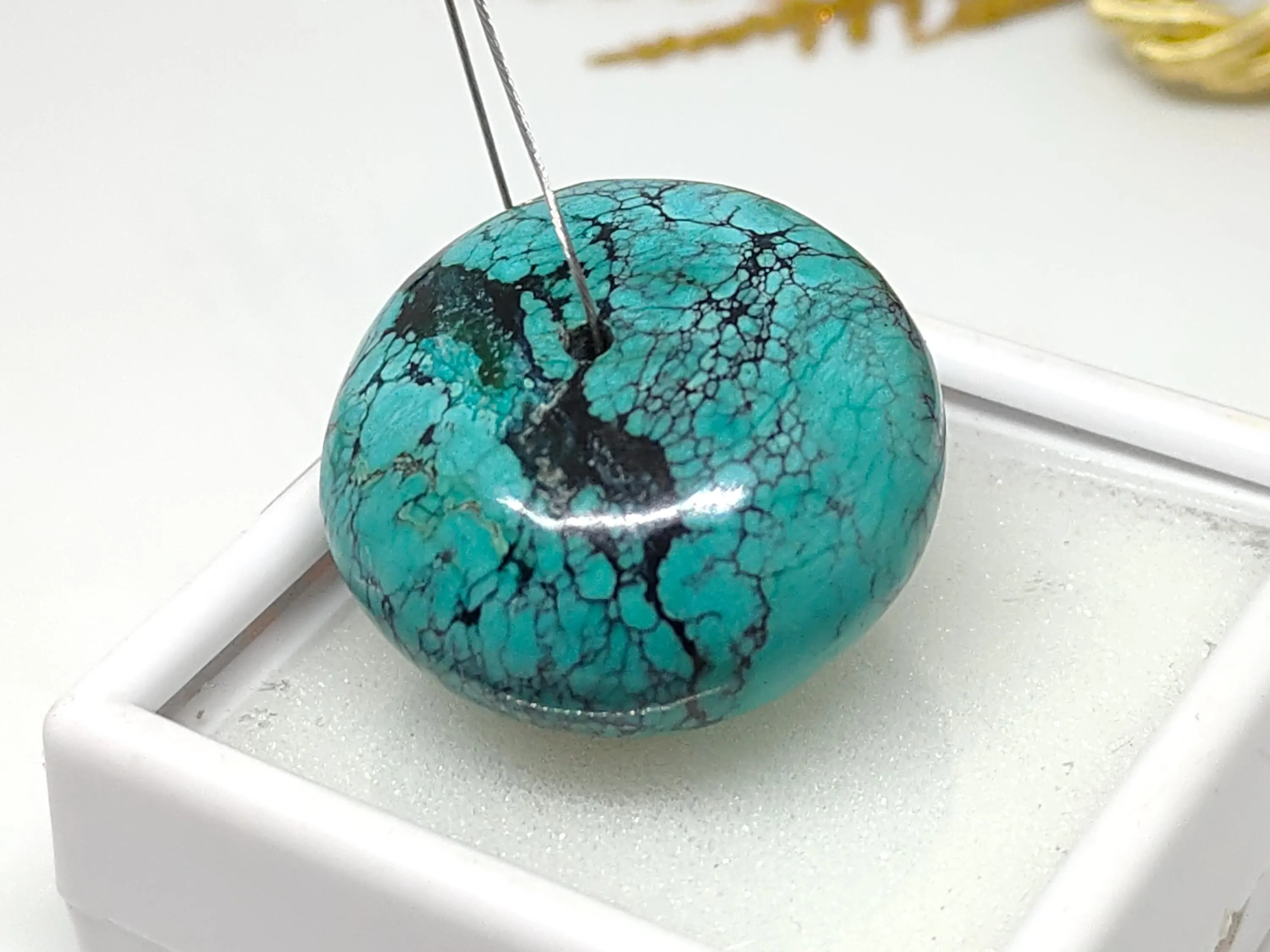 Handmade Turquoise Rondelle Bead -Genuine Stone Shiny Polished - Gift For Her - image 5
