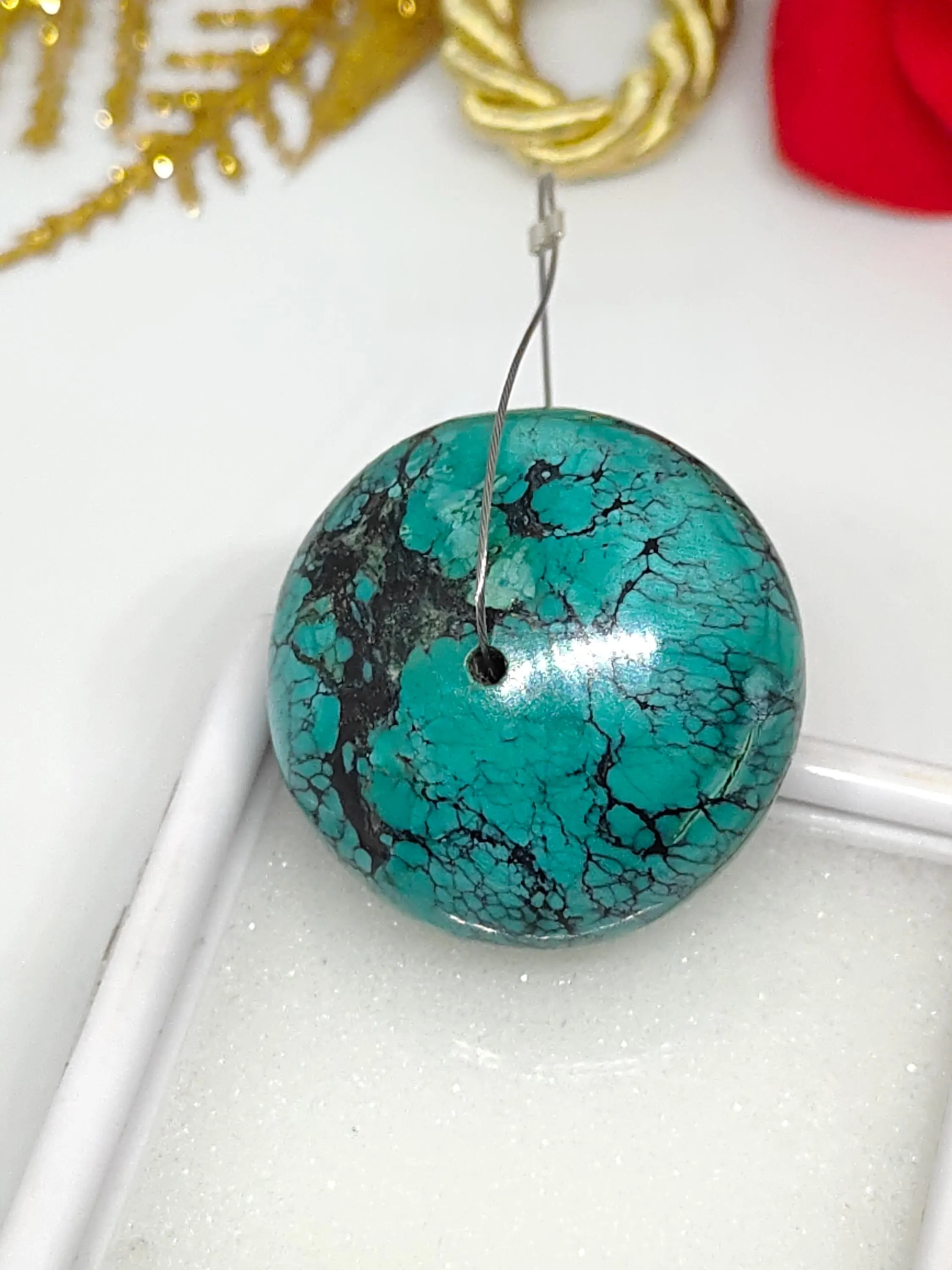 Handmade Turquoise Rondelle Bead -Genuine Stone Shiny Polished - Gift For Her - image 3