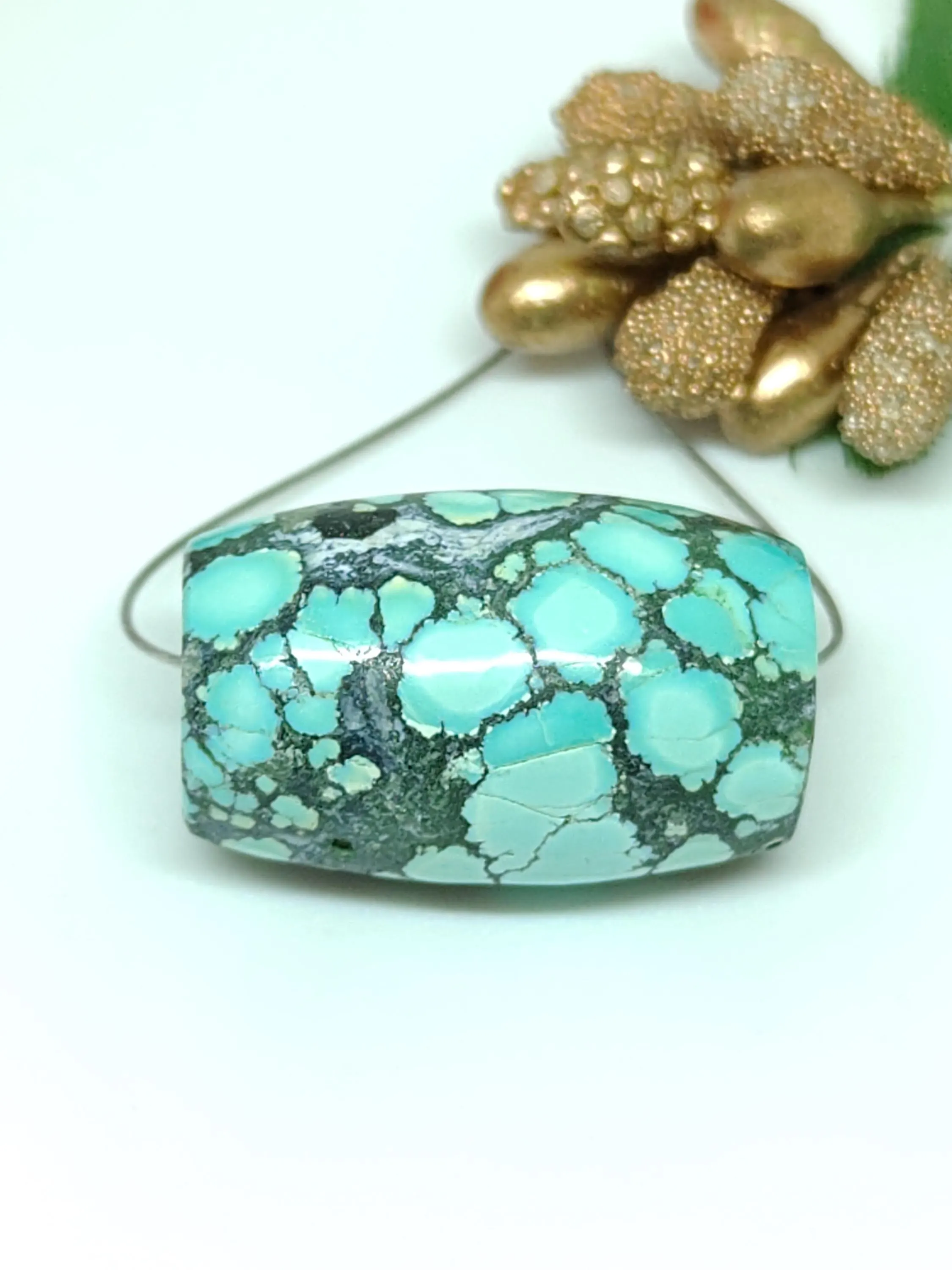 Smooth (27 Carat) Turquoise Barrel Shape Beads -Natural Blue With Black Matrix -Jewelry Supply