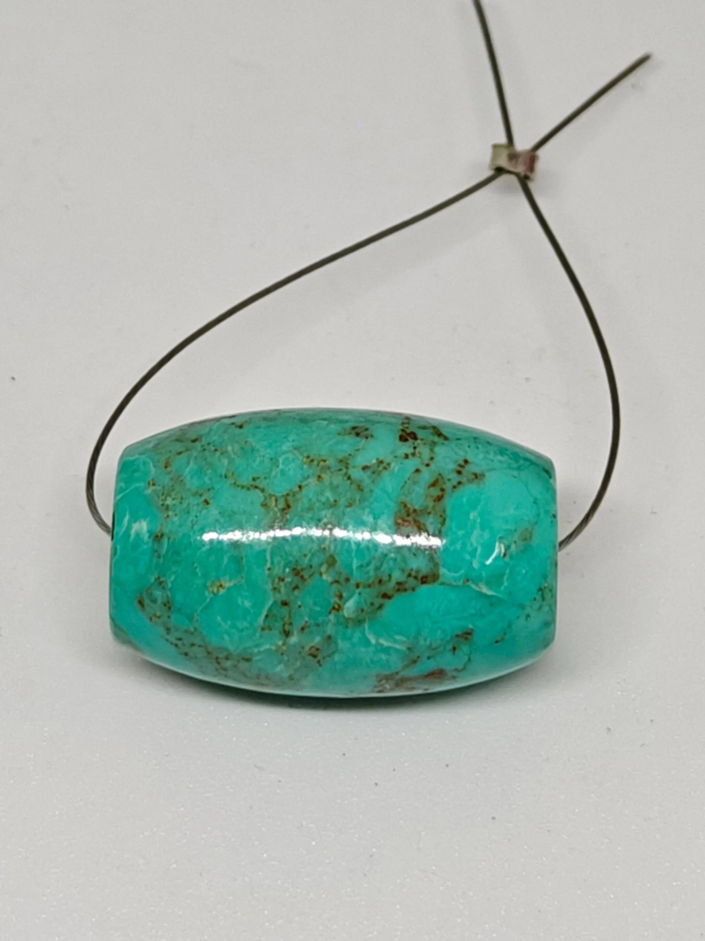 Vintage Turquoise Barrel Bead, Gemstone Smooth Loose Bead (22.5 x 15 mm)