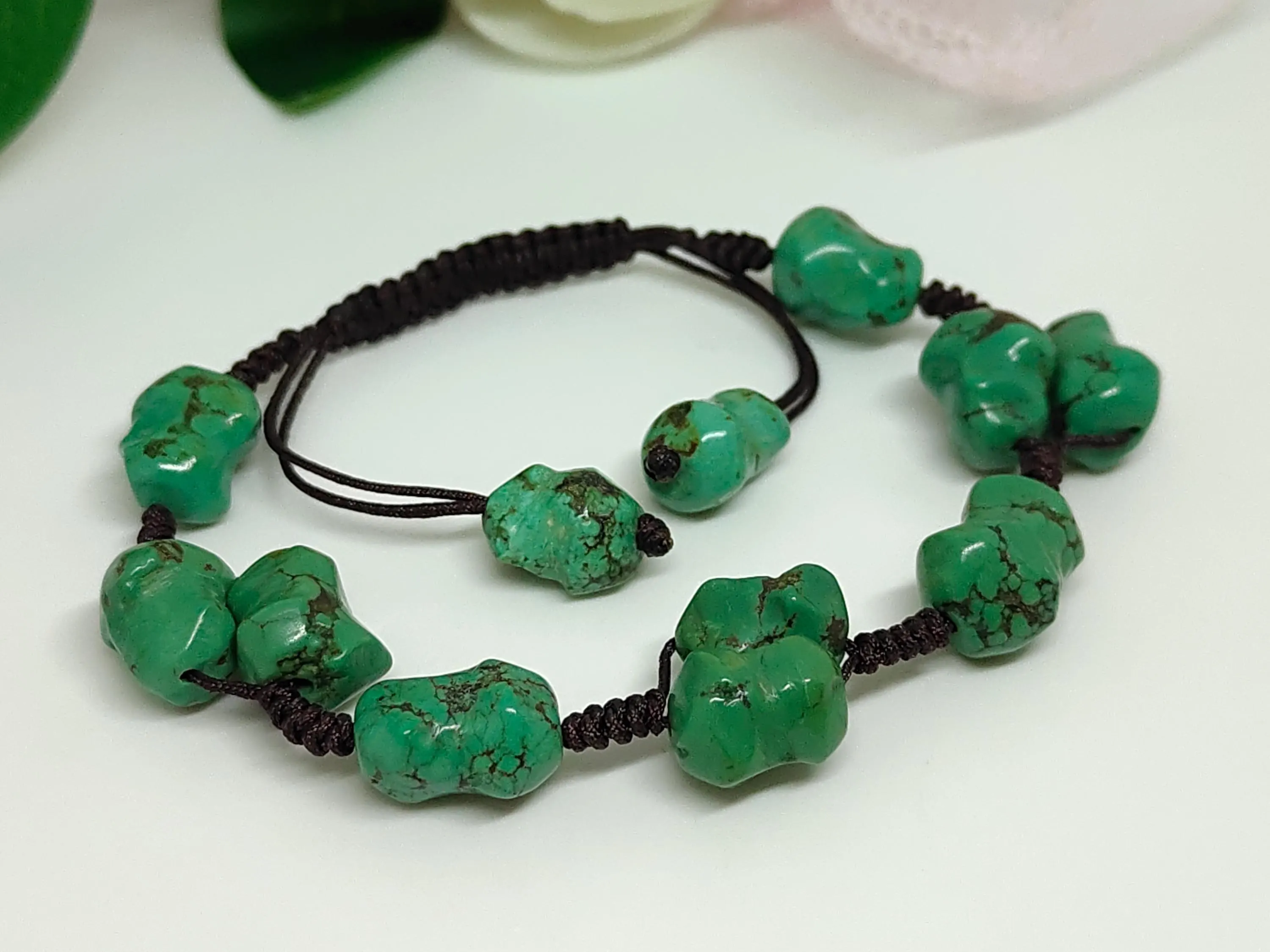 Turquoise Nugget Macrame Bracelet: Adjustable Gemstone Cord, Handmade - image 3