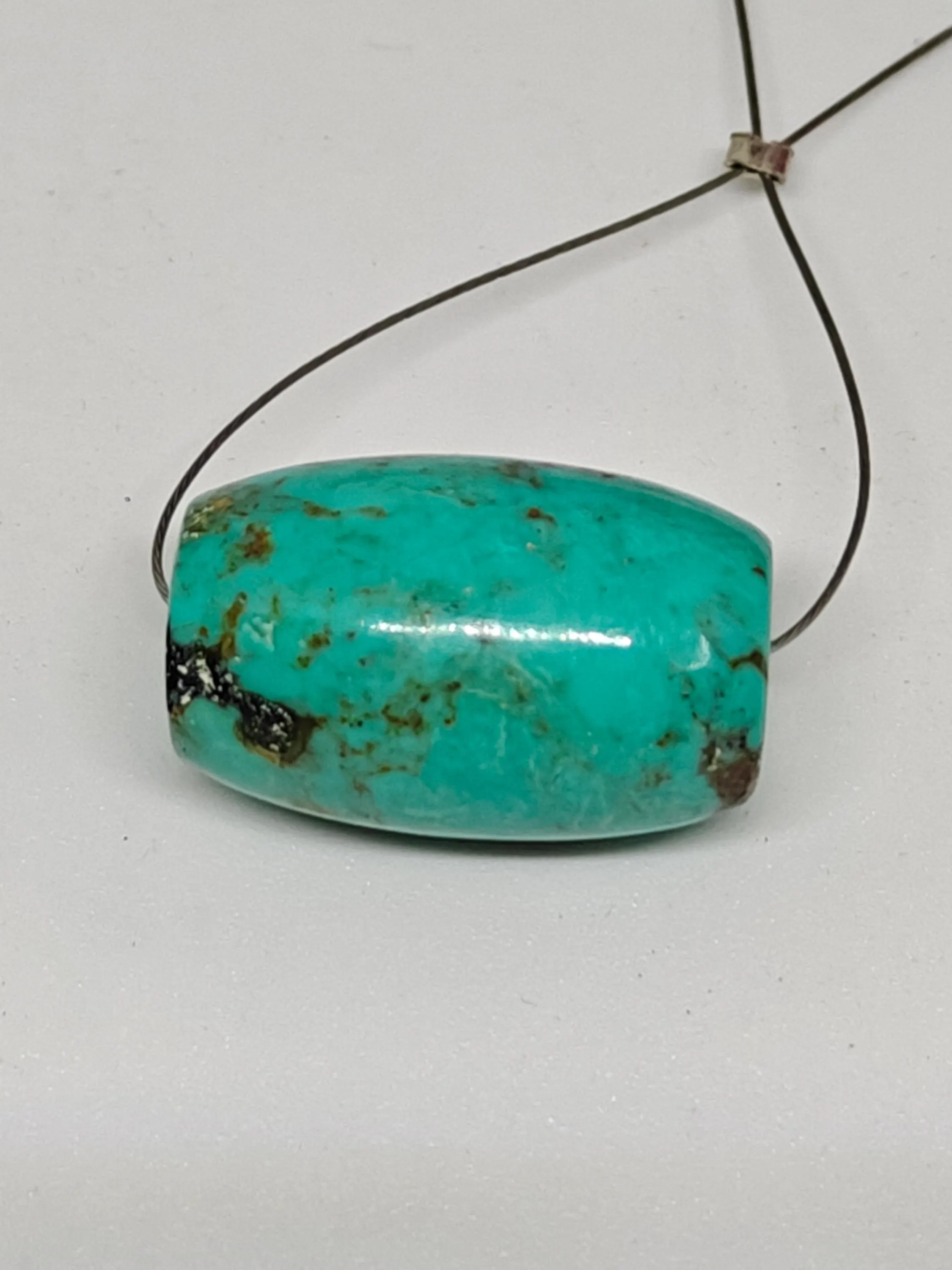 Vintage Turquoise Barrel Bead, Gemstone Smooth Loose Bead (22.5 x 15 mm) - image 3
