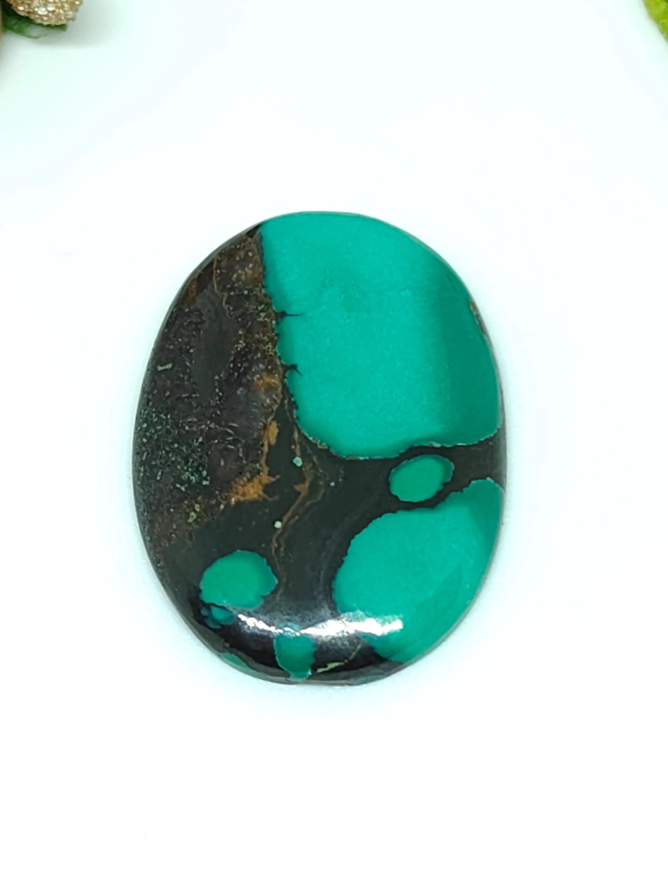 Green Turquoise Oval Cabochon: Genuine Natural Polished Stone  (28.5x20mm Approx.) - image 3