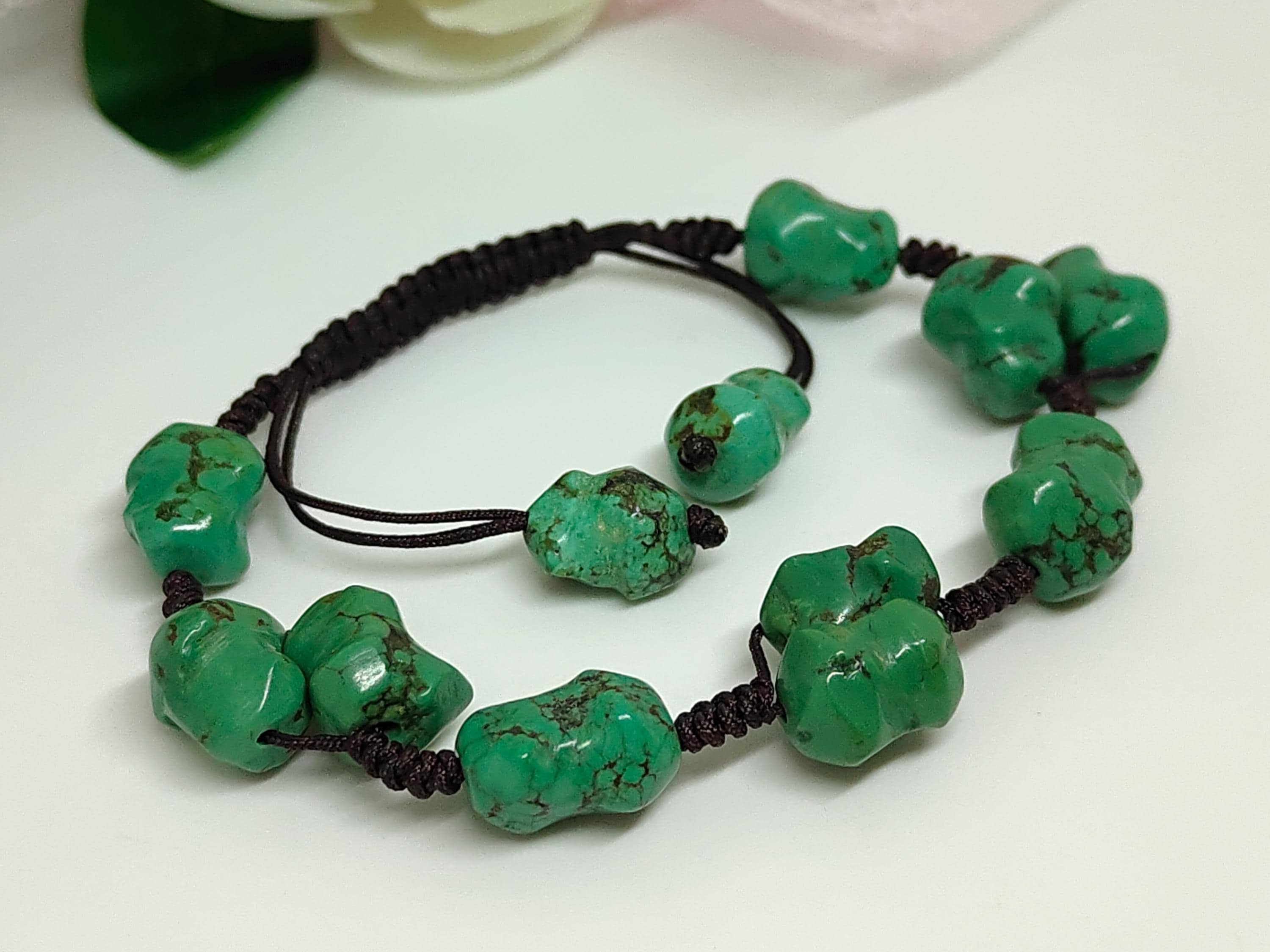 Turquoise Nugget Macrame Bracelet: Adjustable Gemstone Cord, Handmade - image 4