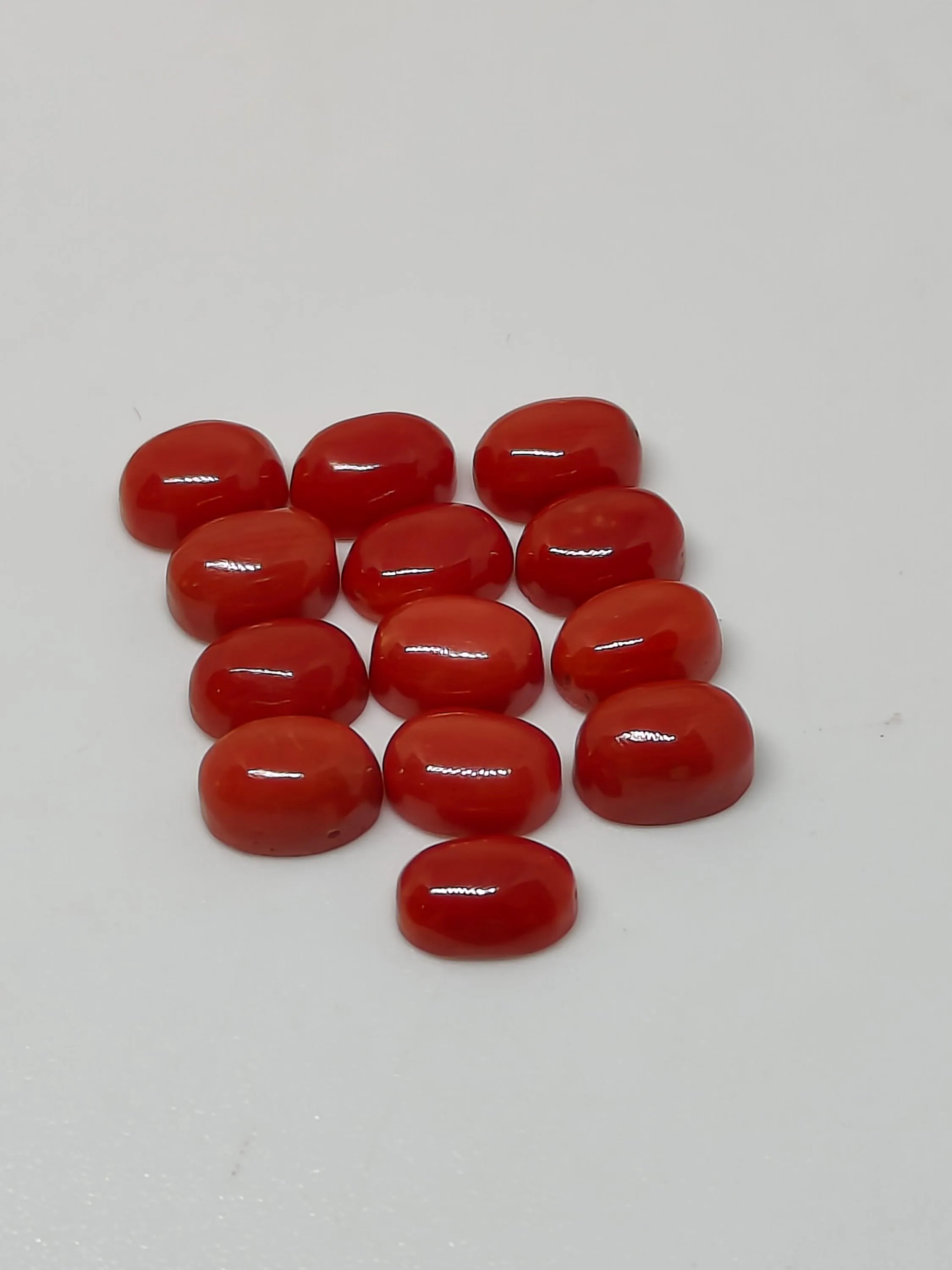Italian Red Coral Gemstone Cabochons: 5x7mm Oval, Jewelry Making Lot