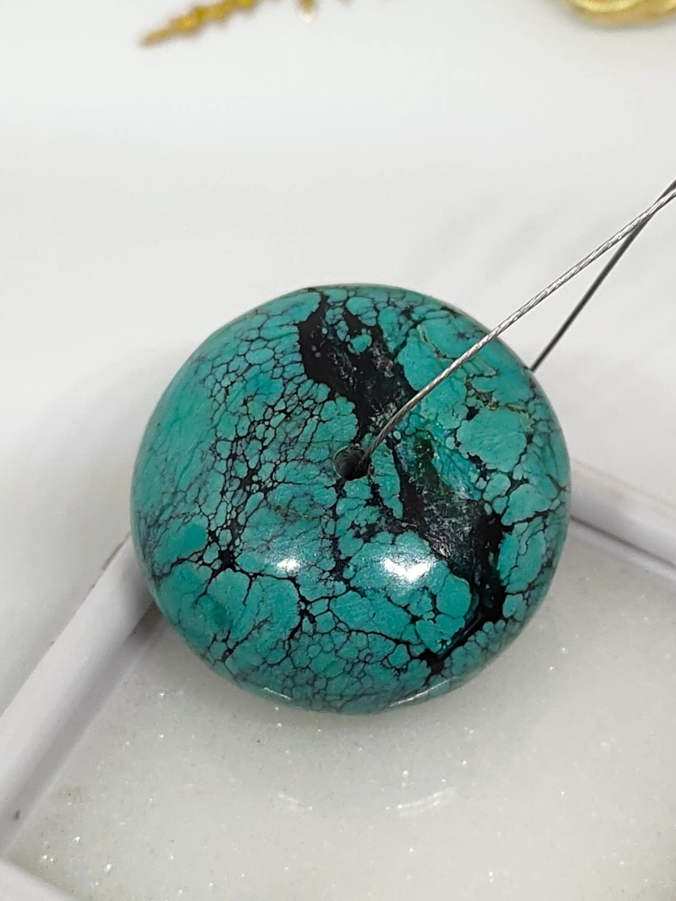 Handmade Turquoise Rondelle Bead -Genuine Stone Shiny Polished - Gift For Her