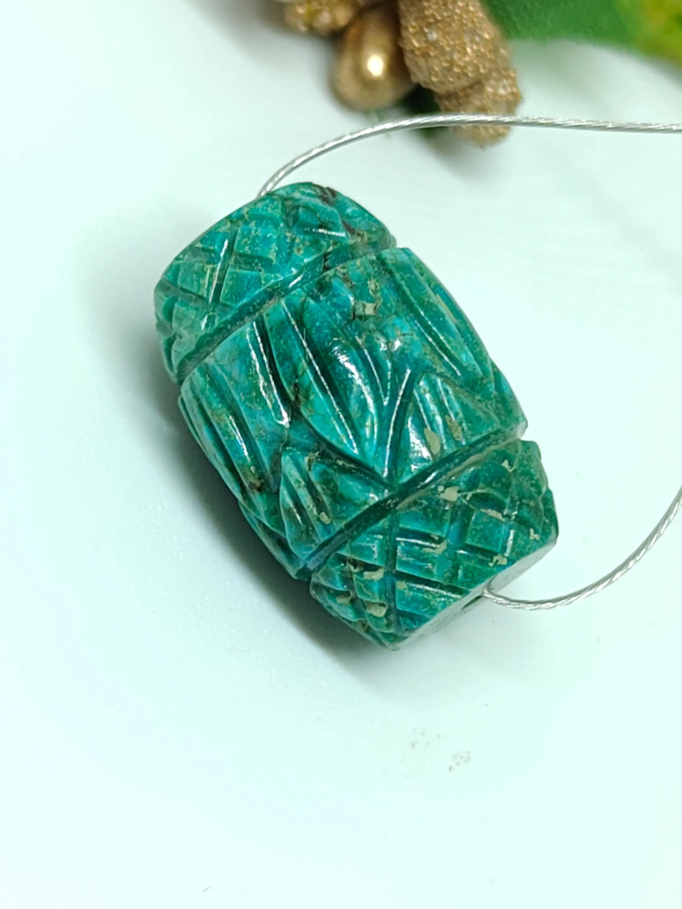 Turquoise Barrel Beads-  Antique vintage Stone Natural Undyed Tibetan Carved turquoise Bead For Gift - image 4