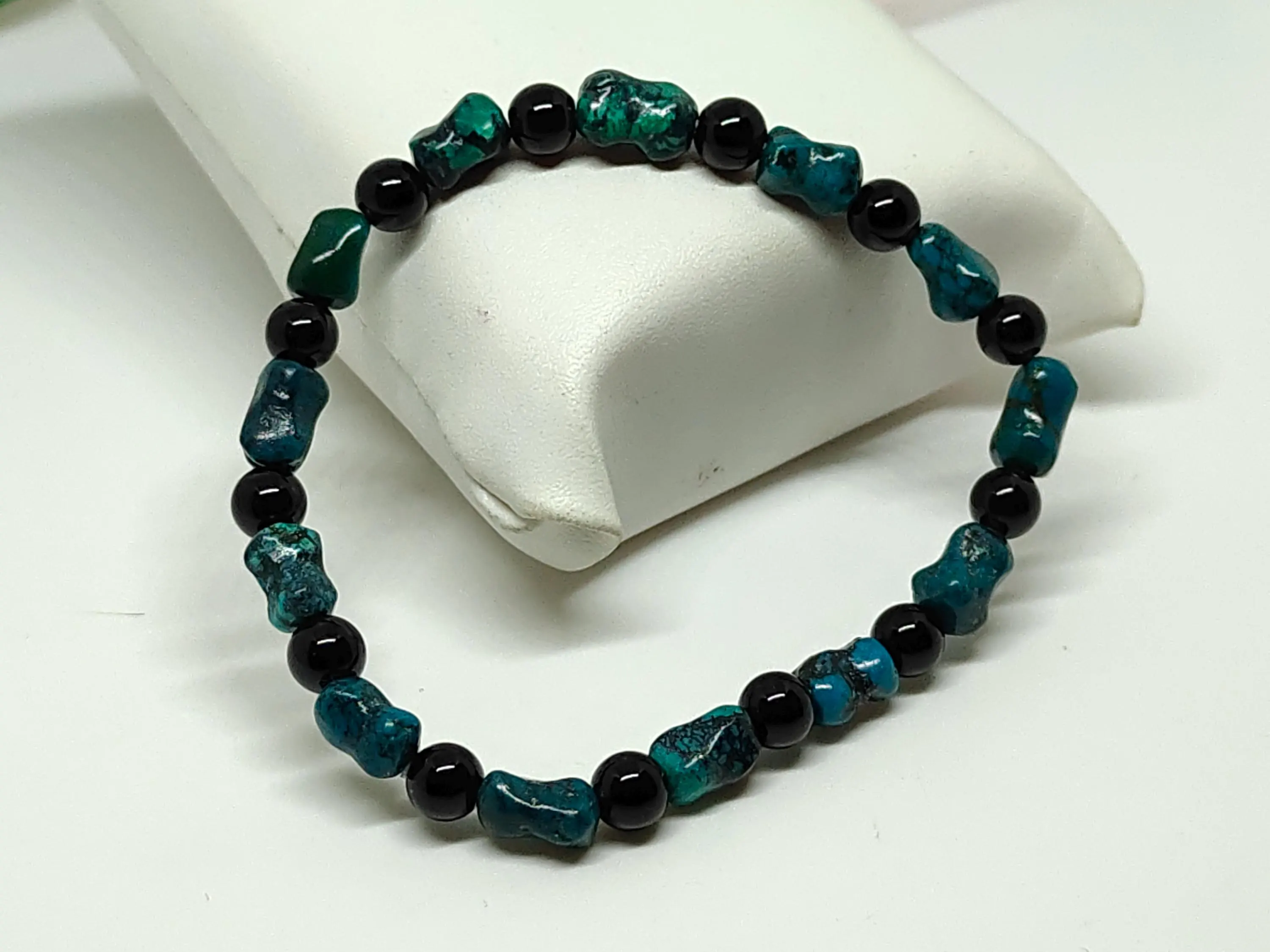 AAA Turquoise Tumble Bead Bracelet: Black Glass & Gemstone Stretch Jewelry