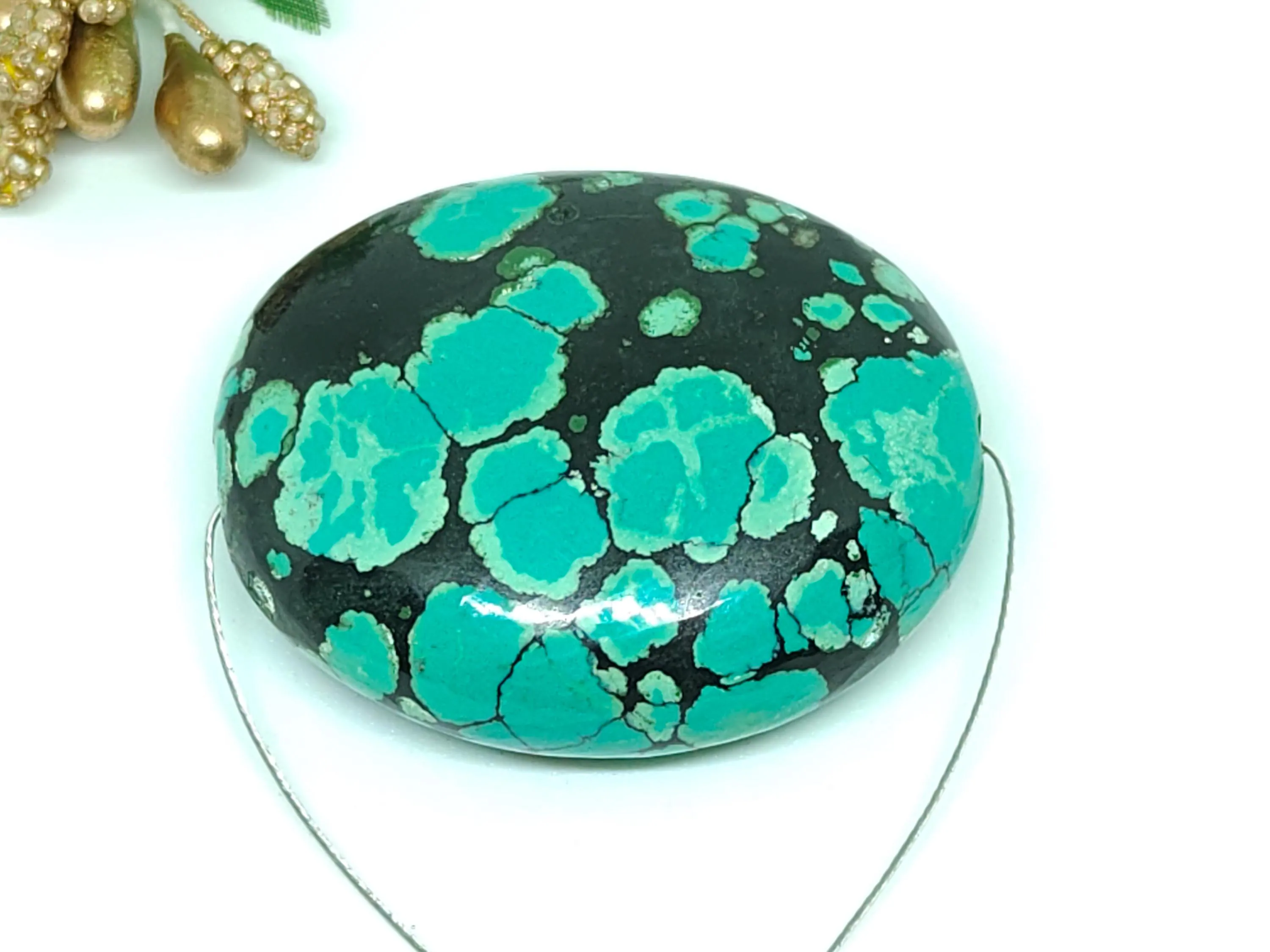 Tibetan A1 !! Quality Turquoise Oval Shape Beads -Handmade Gemstone For Jewelry Making (39x33x14 mm) - image 4