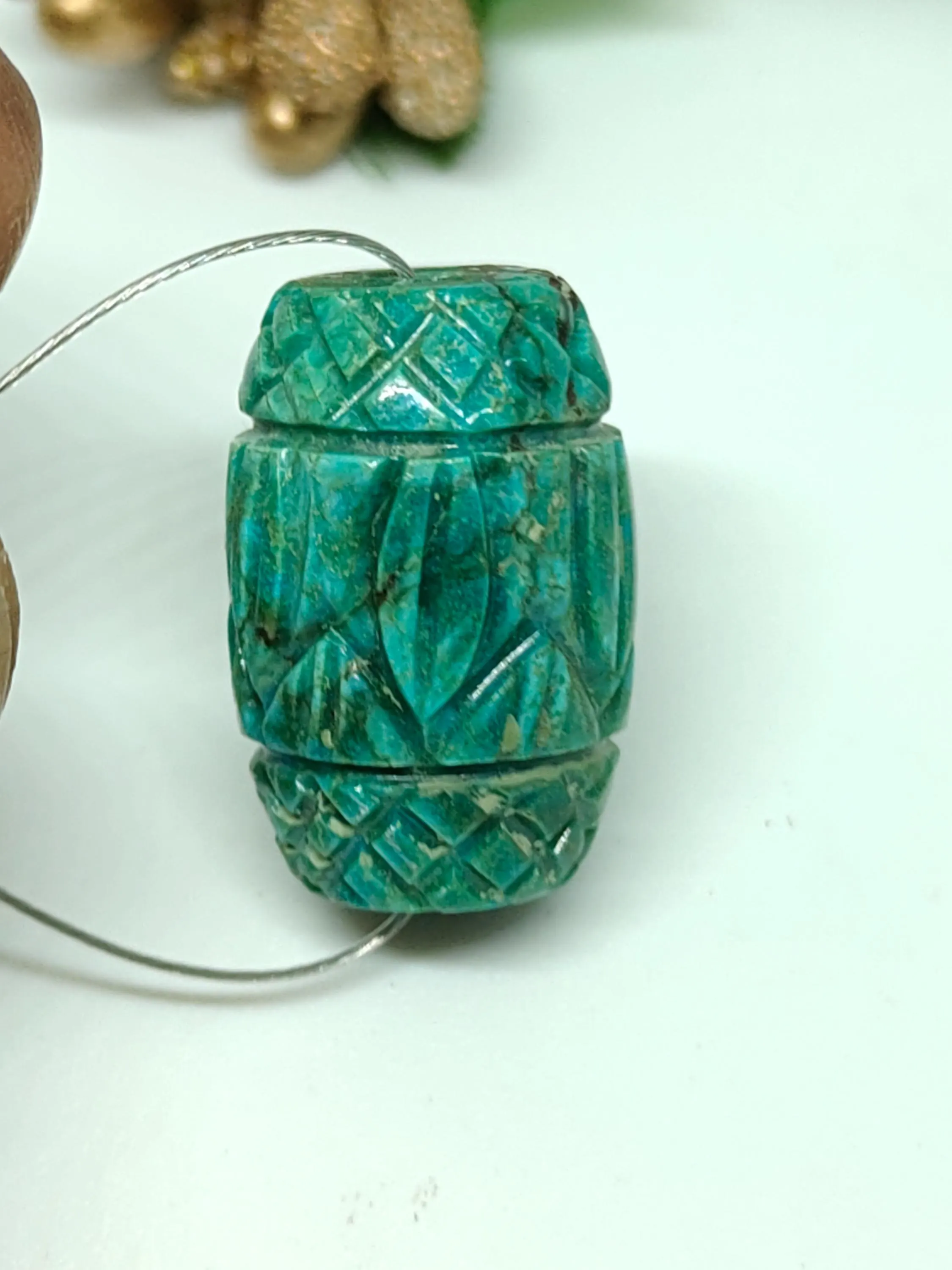 Turquoise Barrel Beads-  Antique vintage Stone Natural Undyed Tibetan Carved turquoise Bead For Gift