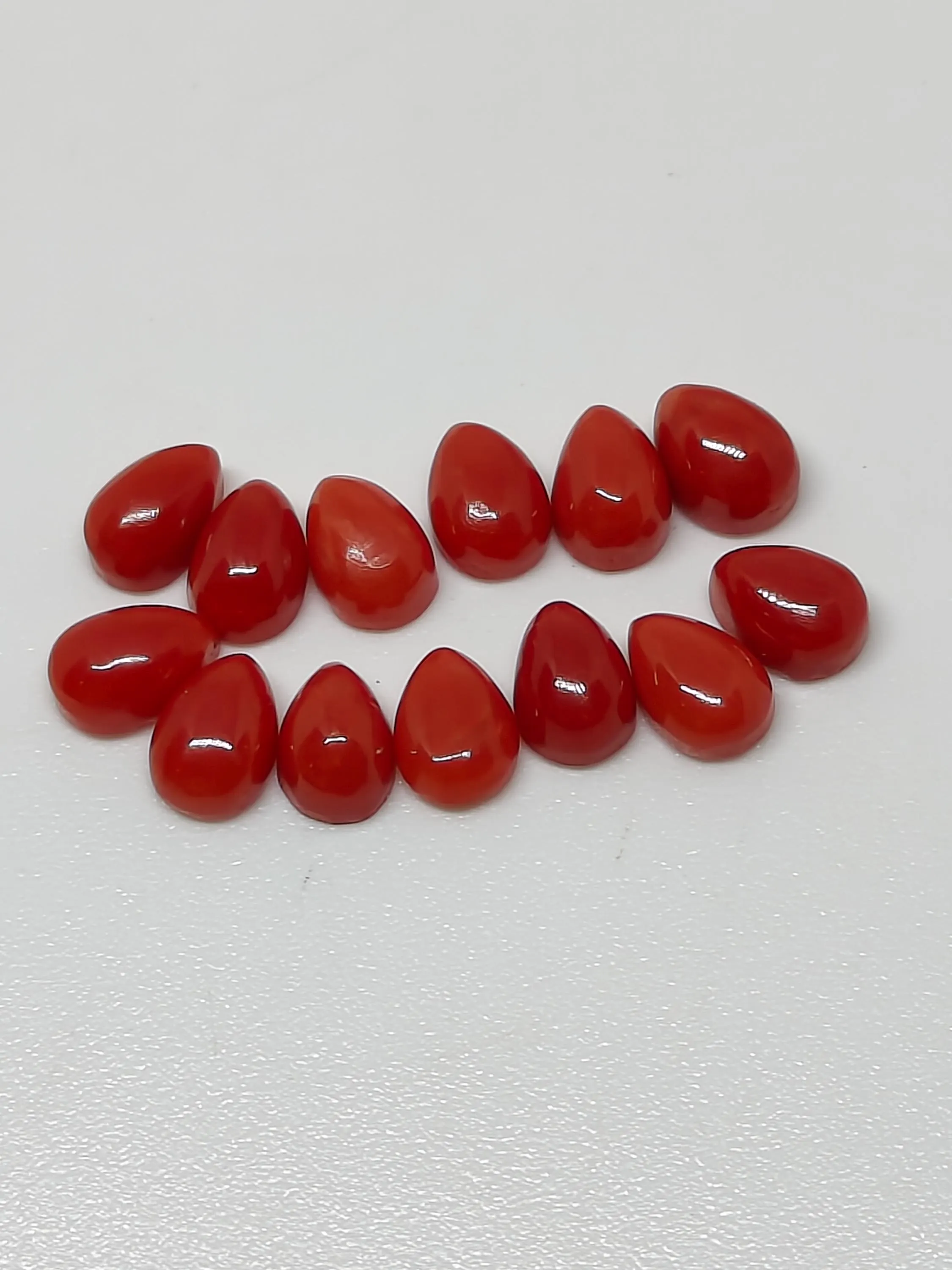 Italian Red Coral Cabochon Pear Shape: Natural Loose Gemstone (5X7 mm)