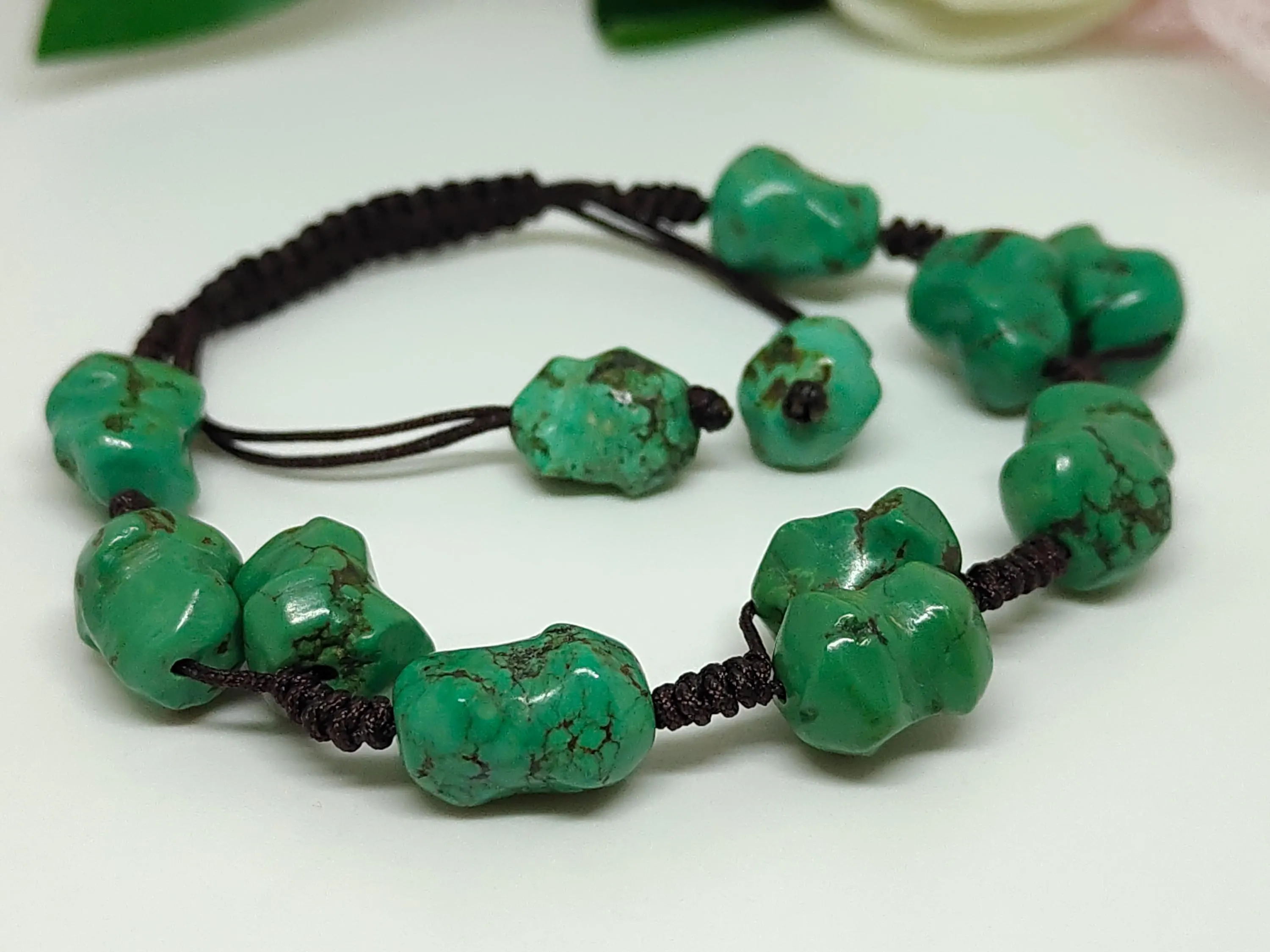 Turquoise Nugget Macrame Bracelet: Adjustable Gemstone Cord, Handmade - image 5