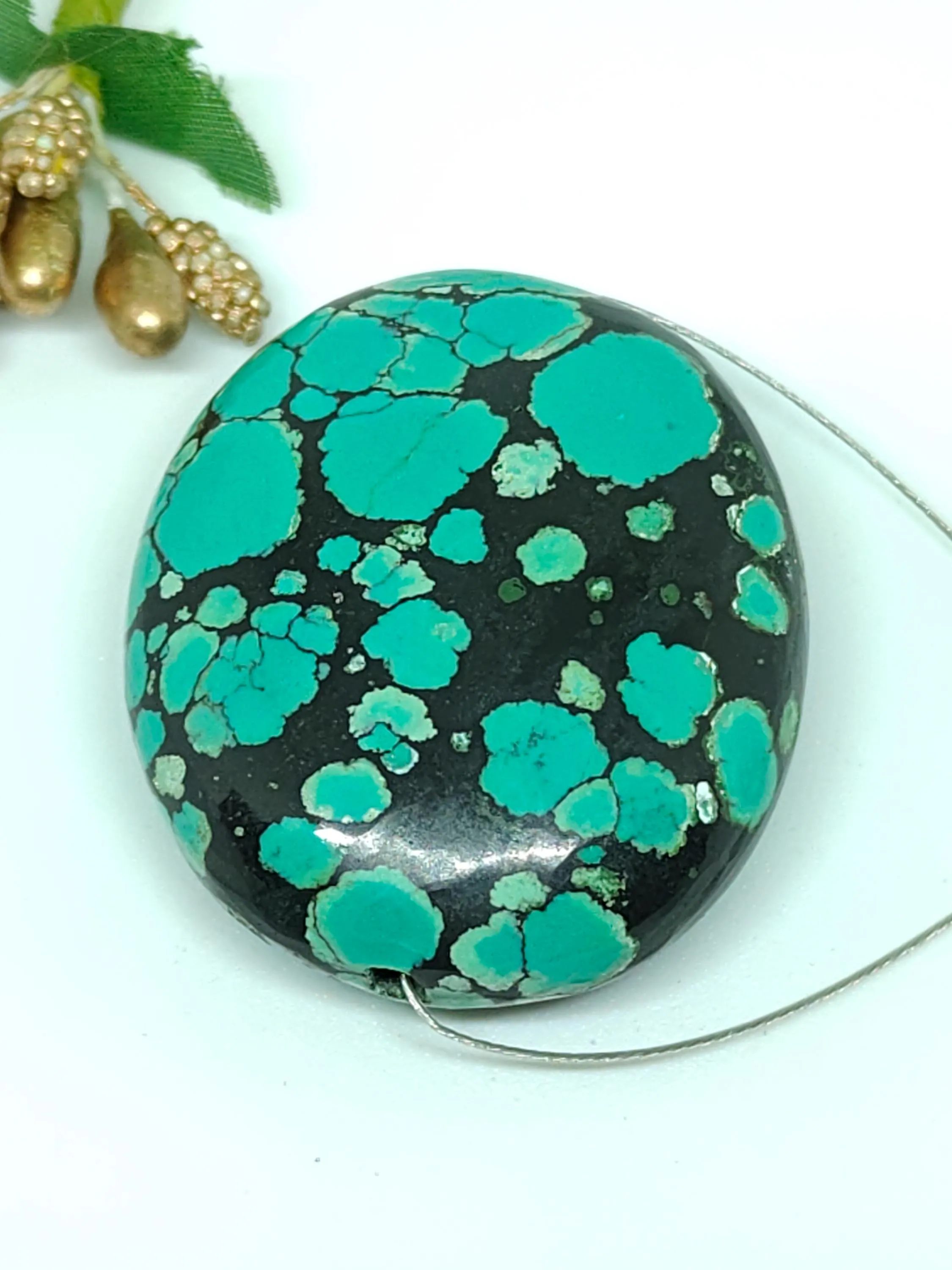 Tibetan A1 !! Quality Turquoise Oval Shape Beads -Handmade Gemstone For Jewelry Making (39x33x14 mm) - image 3