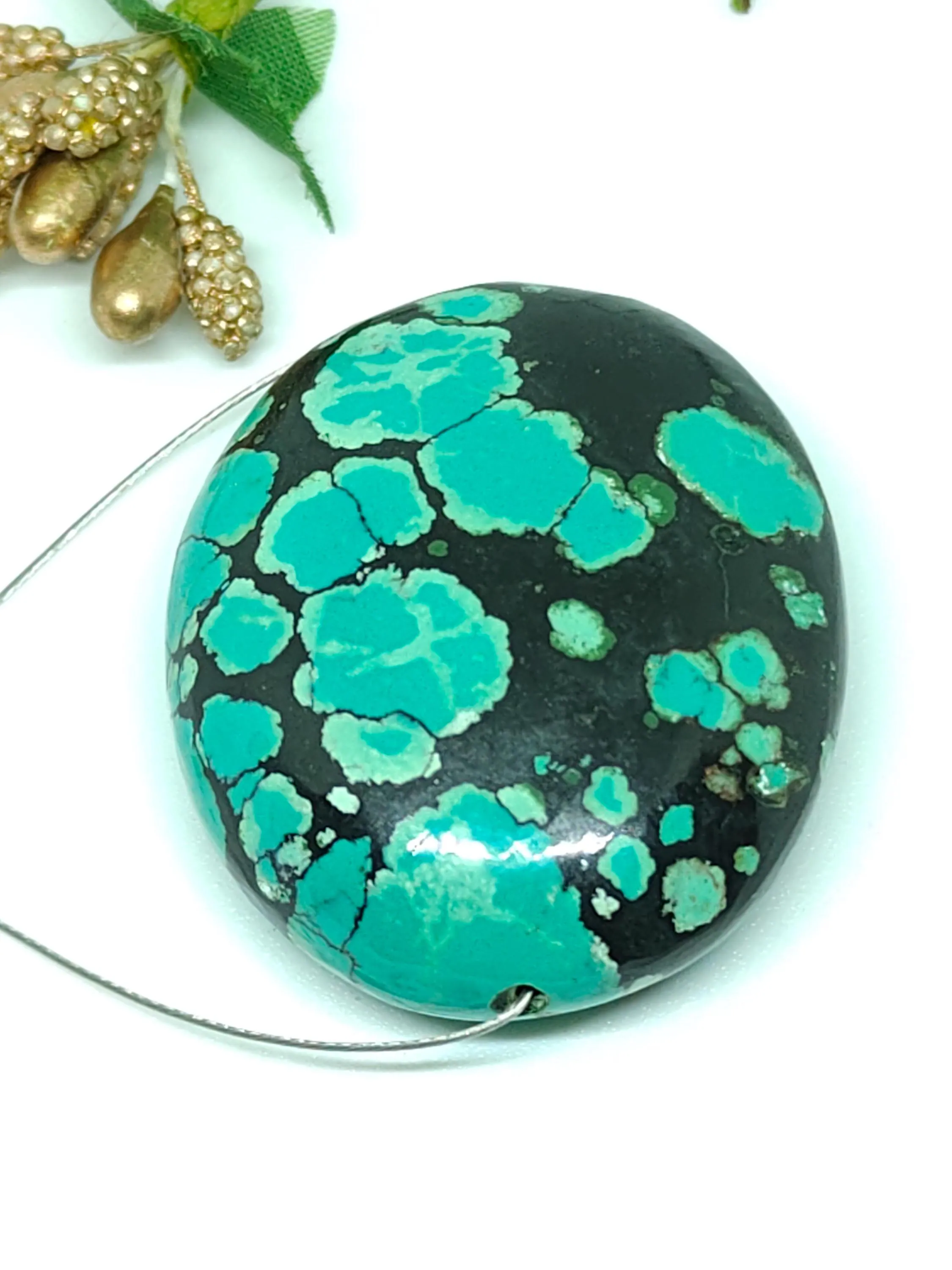 Tibetan A1 !! Quality Turquoise Oval Shape Beads -Handmade Gemstone For Jewelry Making (39x33x14 mm) - image 5