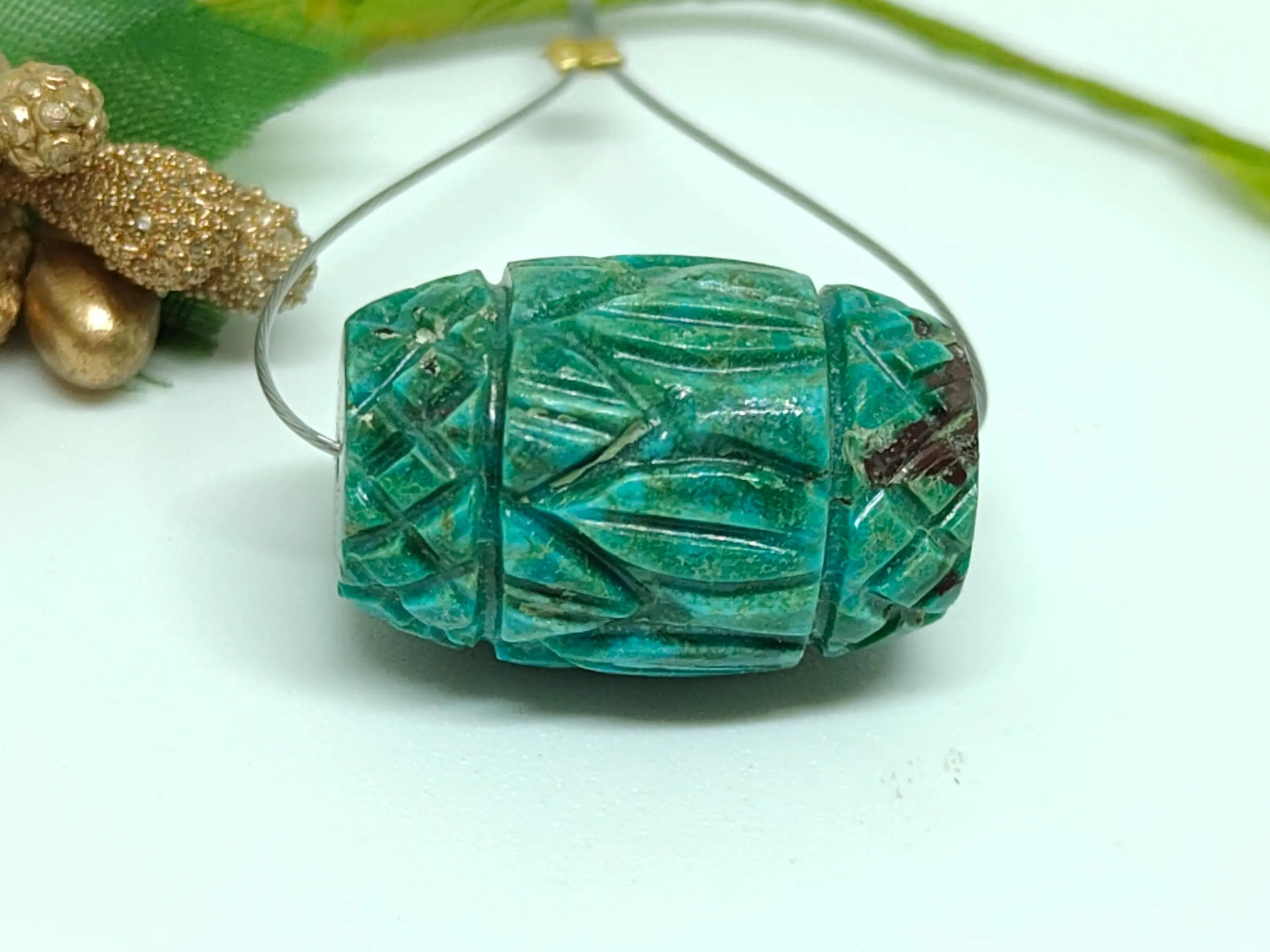 Turquoise Barrel Beads-  Antique vintage Stone Natural Undyed Tibetan Carved turquoise Bead For Gift - image 3