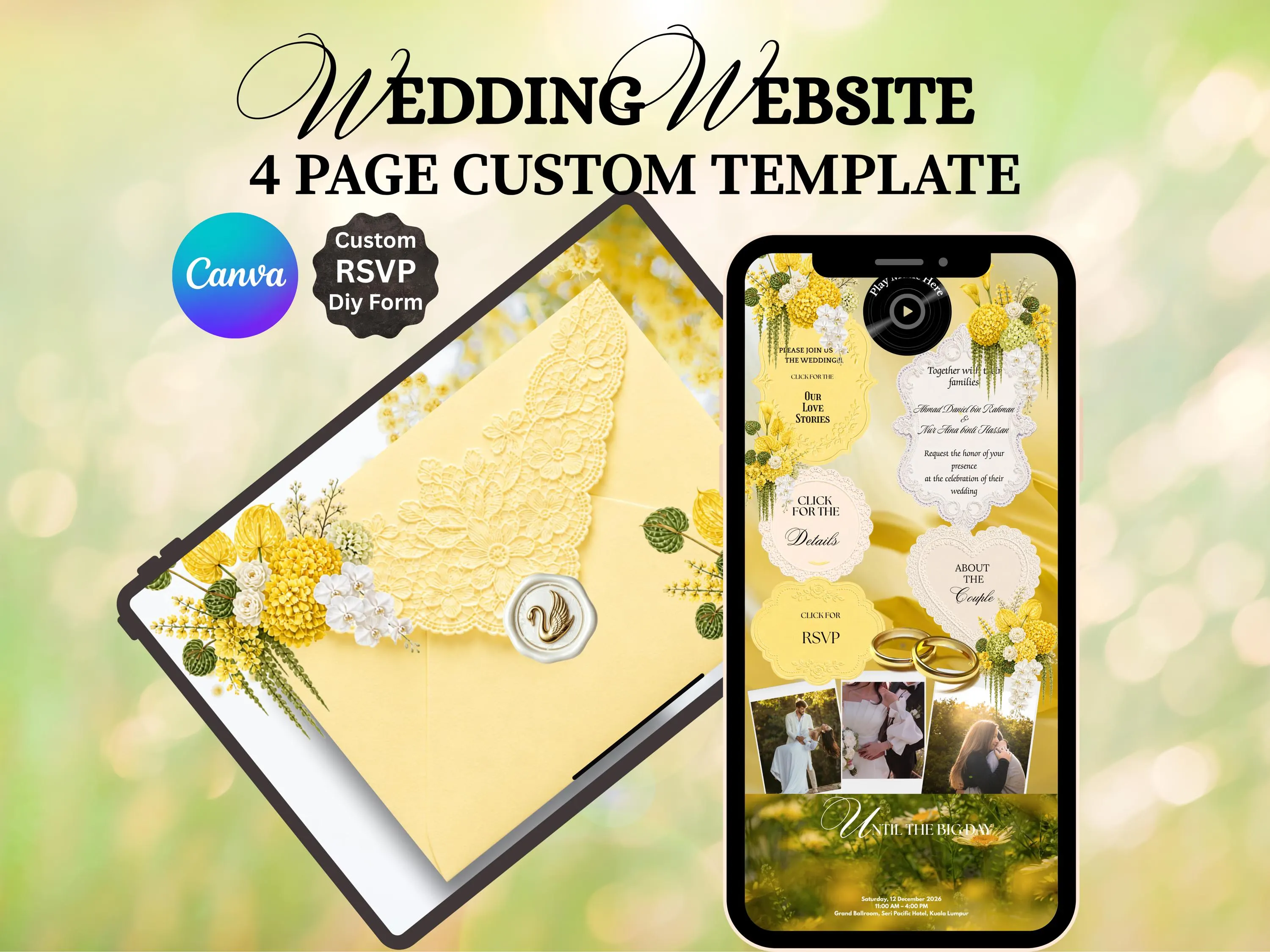 Digital Wedding Invitation Website | Modern Wedding RSVP Website | Elegant Online Wedding Invitation | Personalized Wedding Website Template