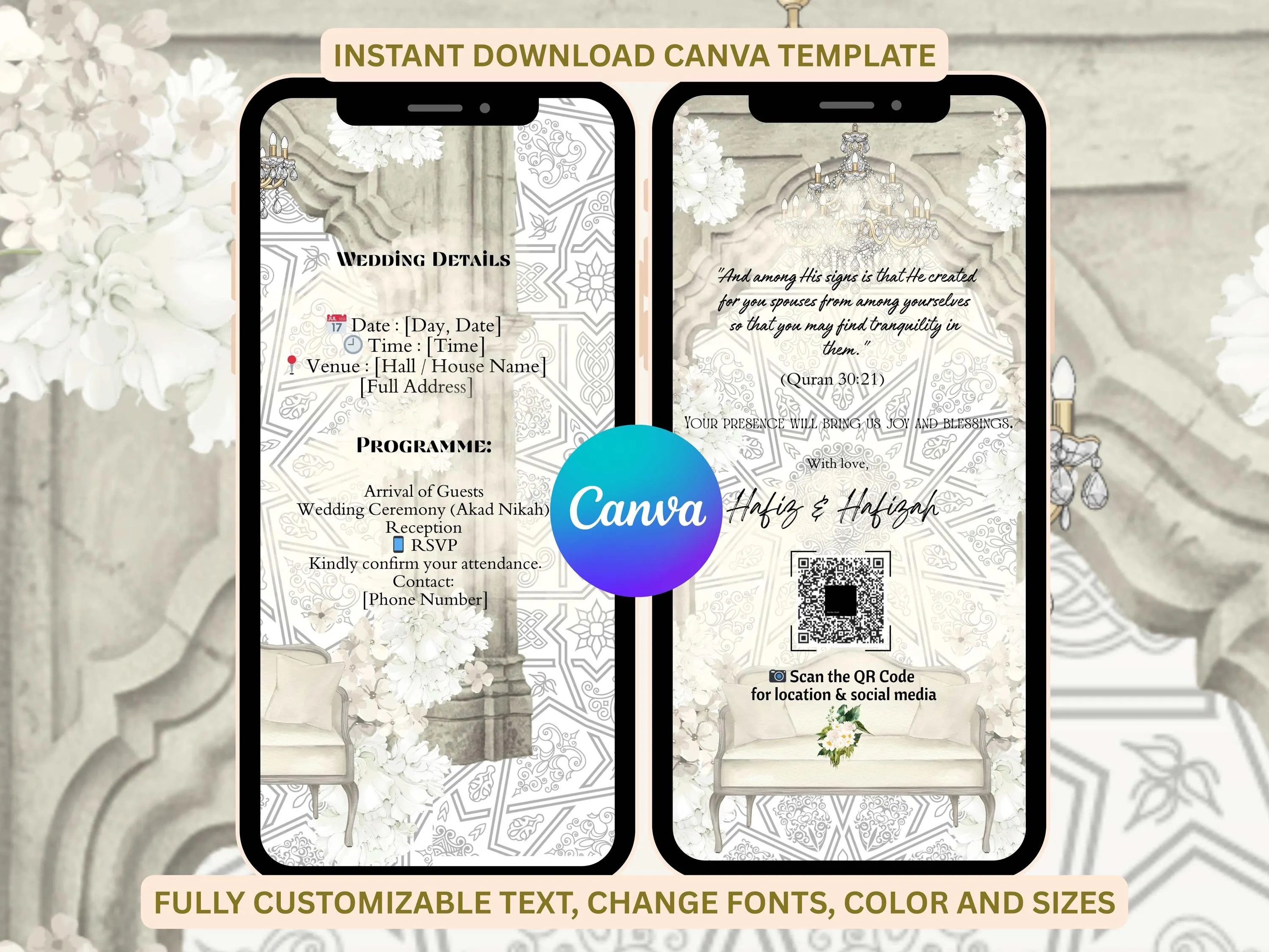 Editable Muslim Wedding Invitation Template | Minimalist Nikah Card (Canva) - image 3