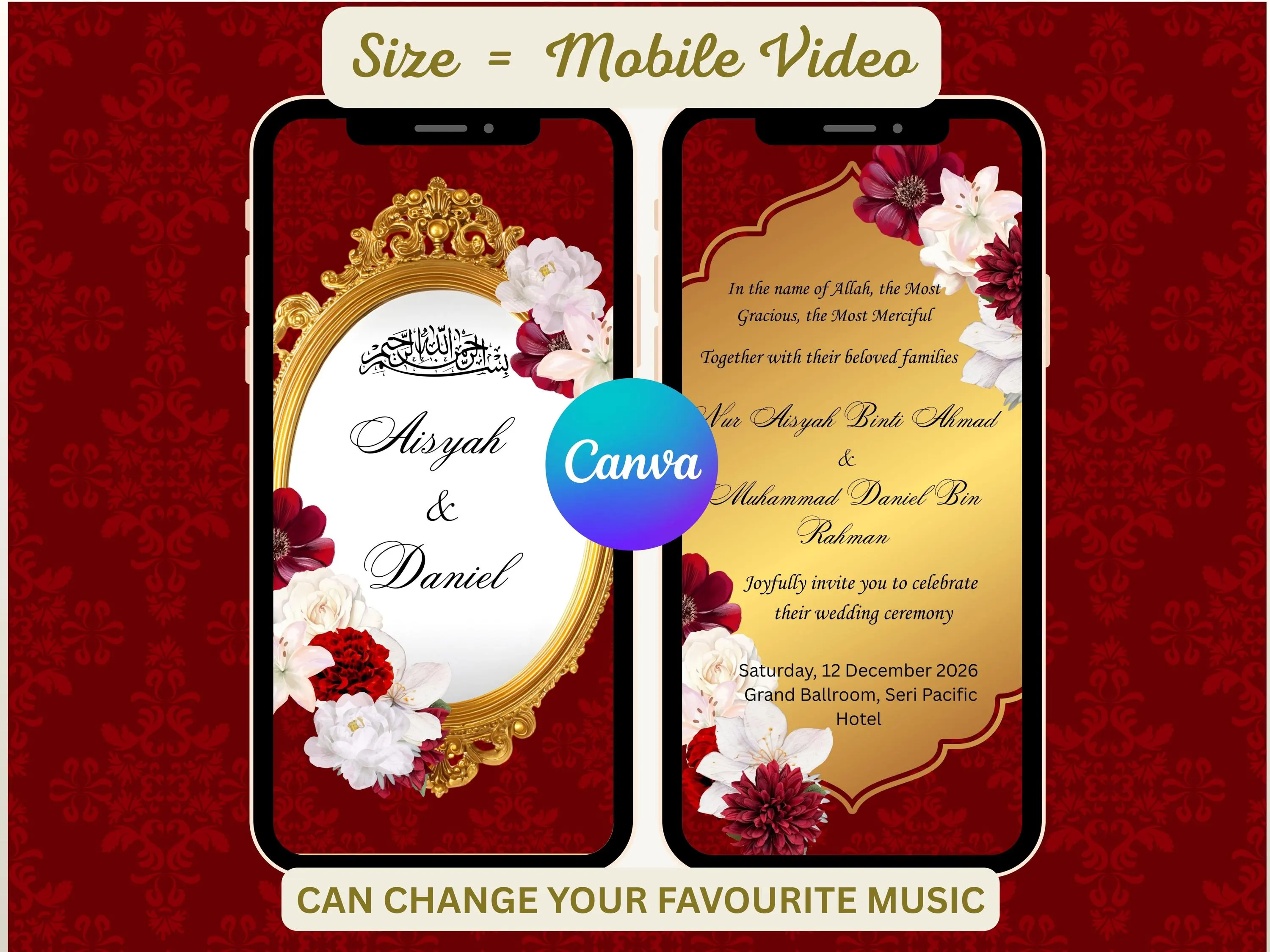 Editable Nikah Wedding Invitation Template, Islamic Canva Design (Digital Download) - image 2