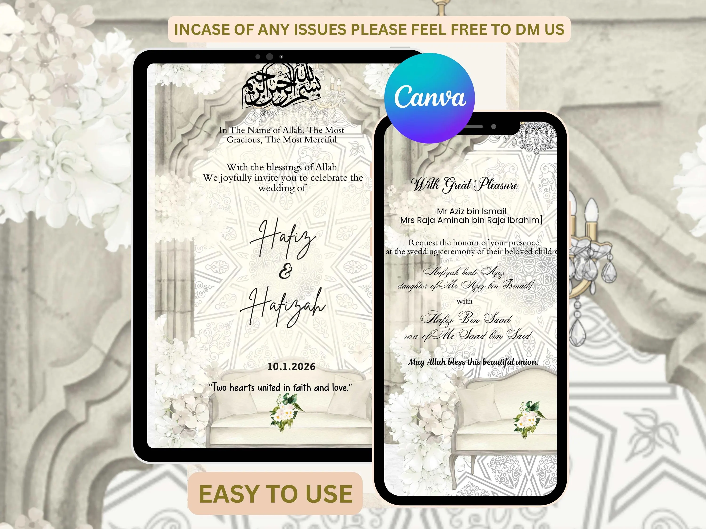 Editable Muslim Wedding Invitation Template | Minimalist Nikah Card (Canva) - image 4
