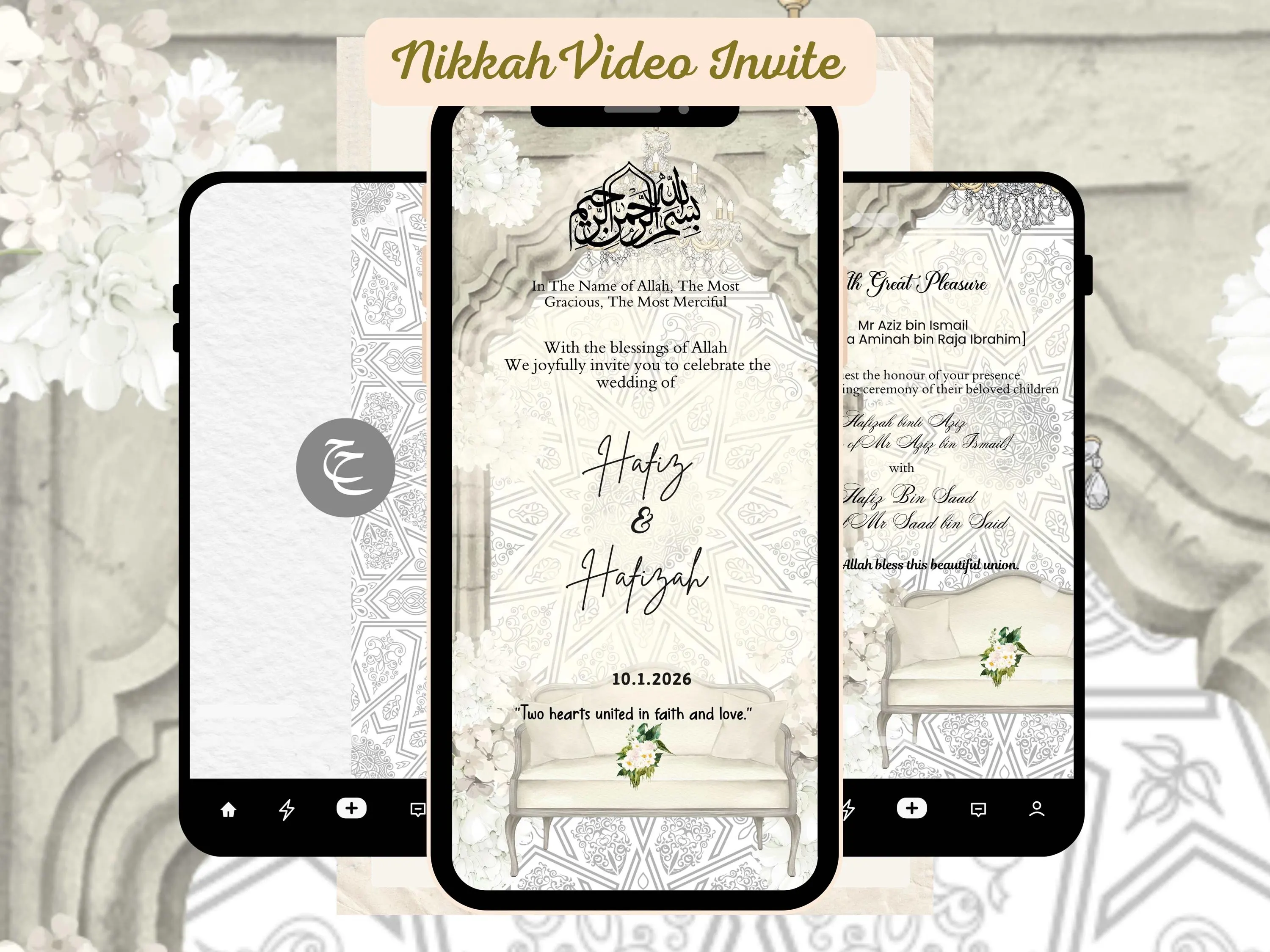 Editable Muslim Wedding Invitation Template | Minimalist Nikah Card (Canva)