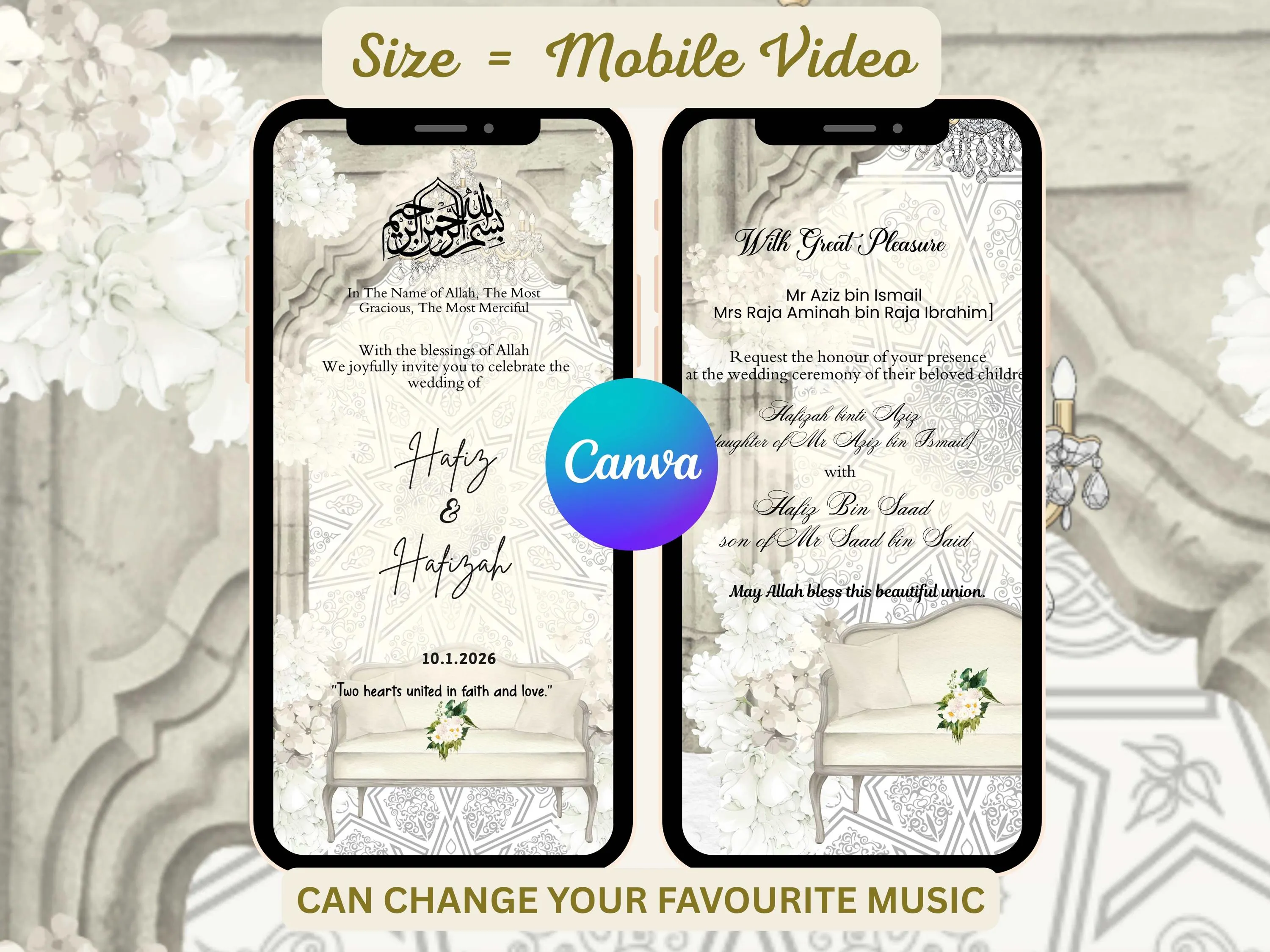 Editable Muslim Wedding Invitation Template | Minimalist Nikah Card (Canva) - image 2