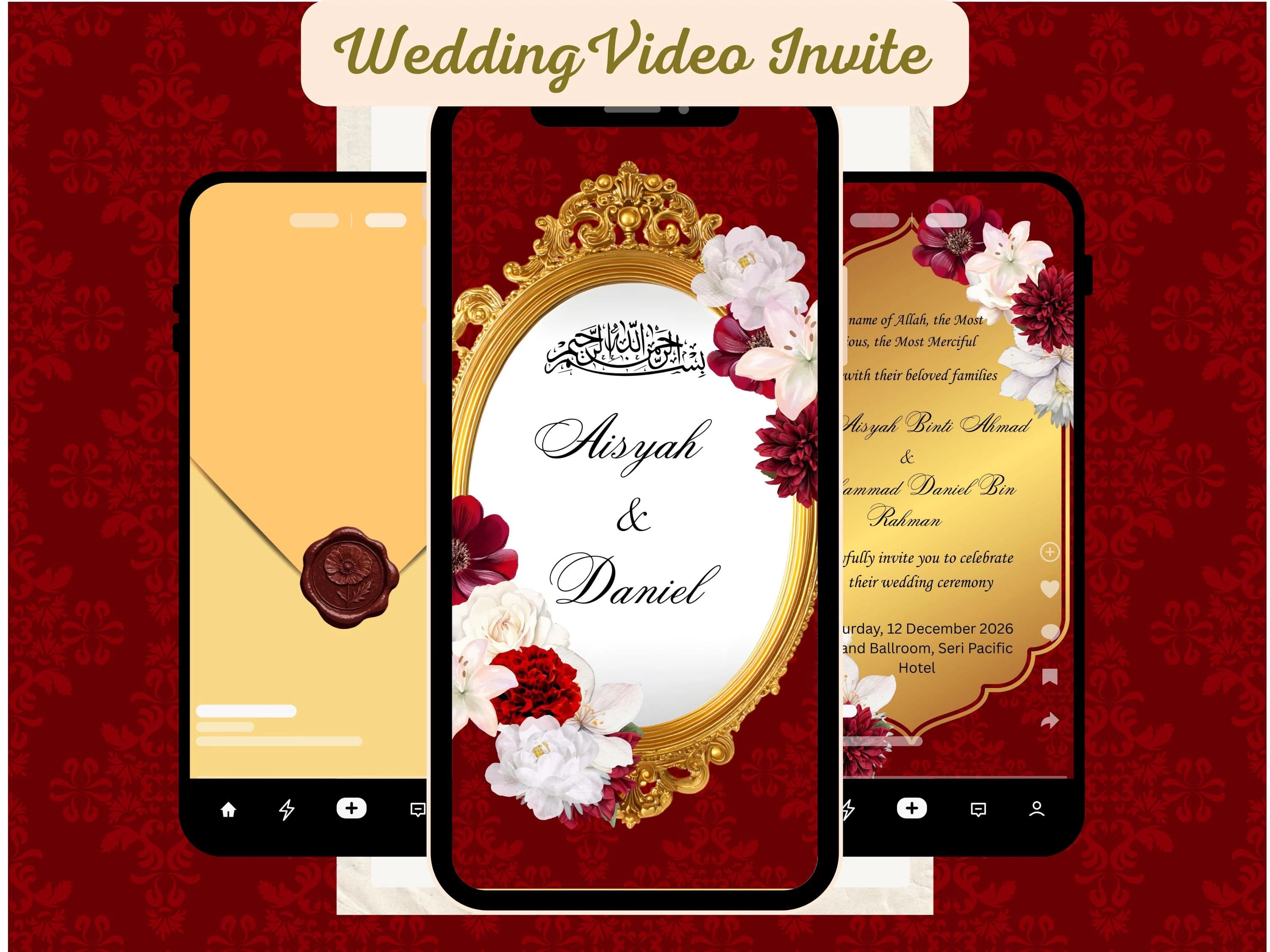Editable Nikah Wedding Invitation Template, Islamic Canva Design (Digital Download)