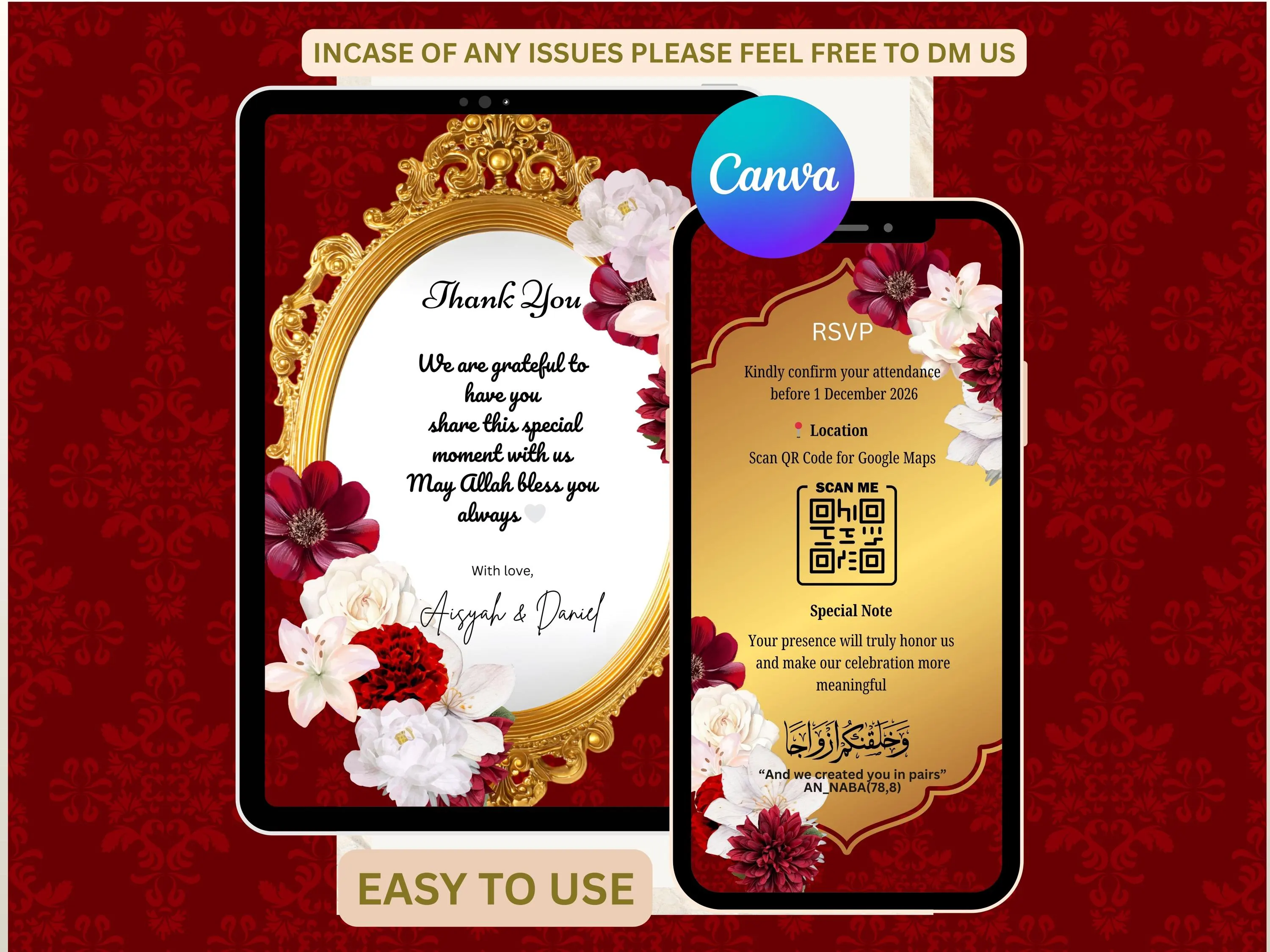 Editable Nikah Wedding Invitation Template, Islamic Canva Design (Digital Download) - image 4