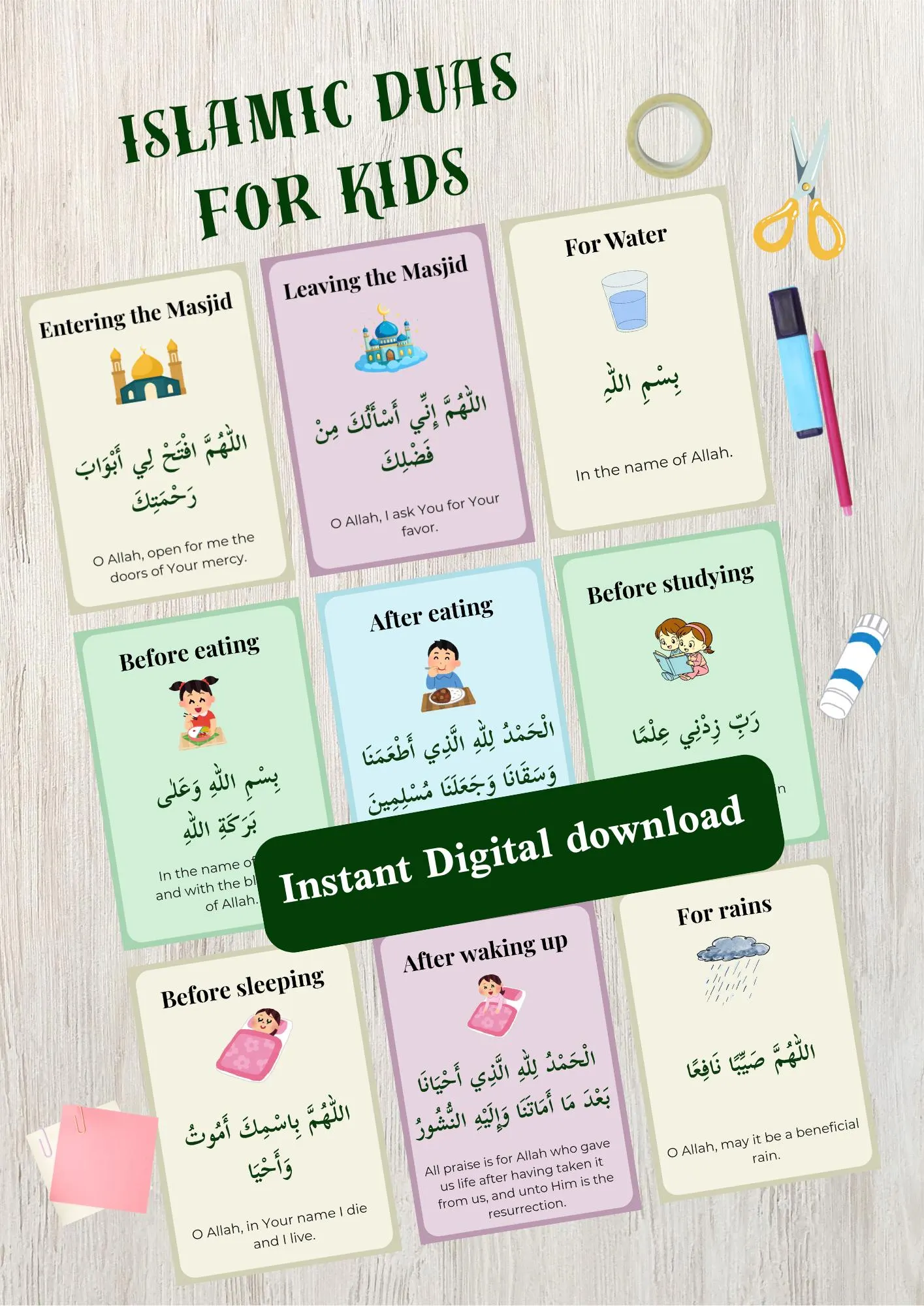 Islamic Duas for Kids Flash Cards | Arabic English Learning (20 Cards) - image 3