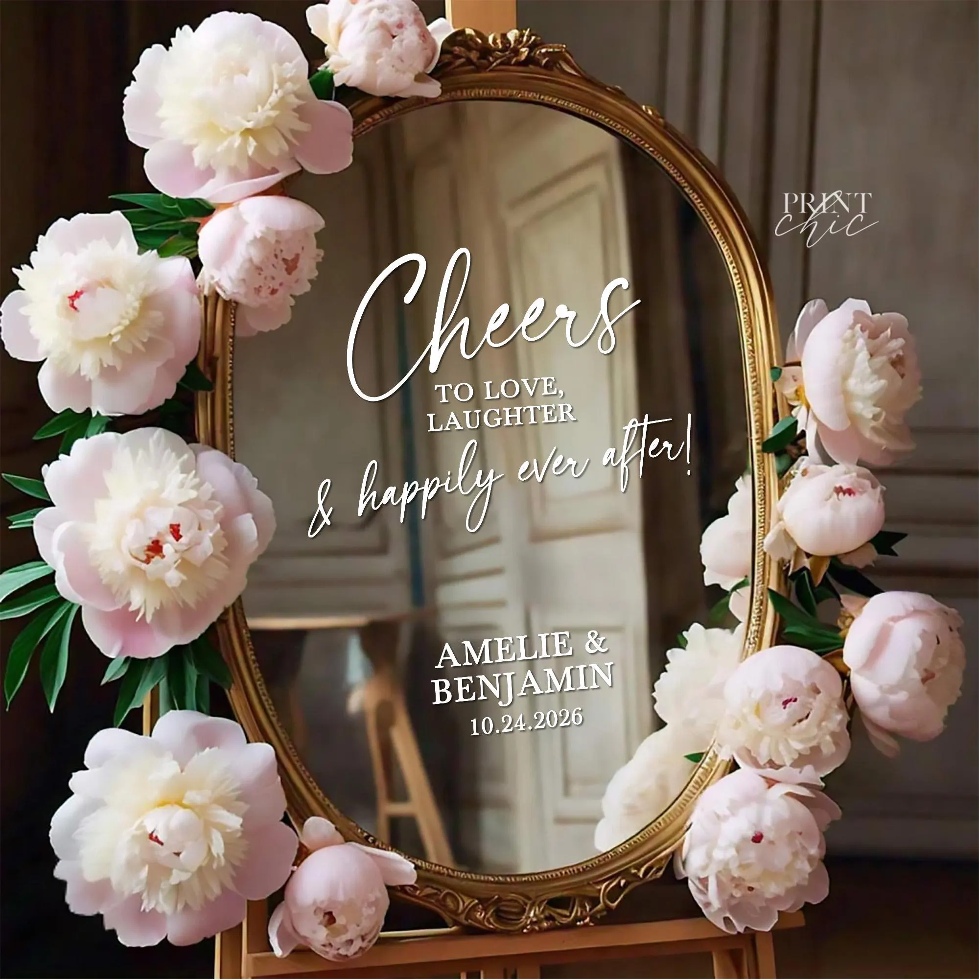 Personalized Wedding Mirror Decal - Cheers to Love & Laughter