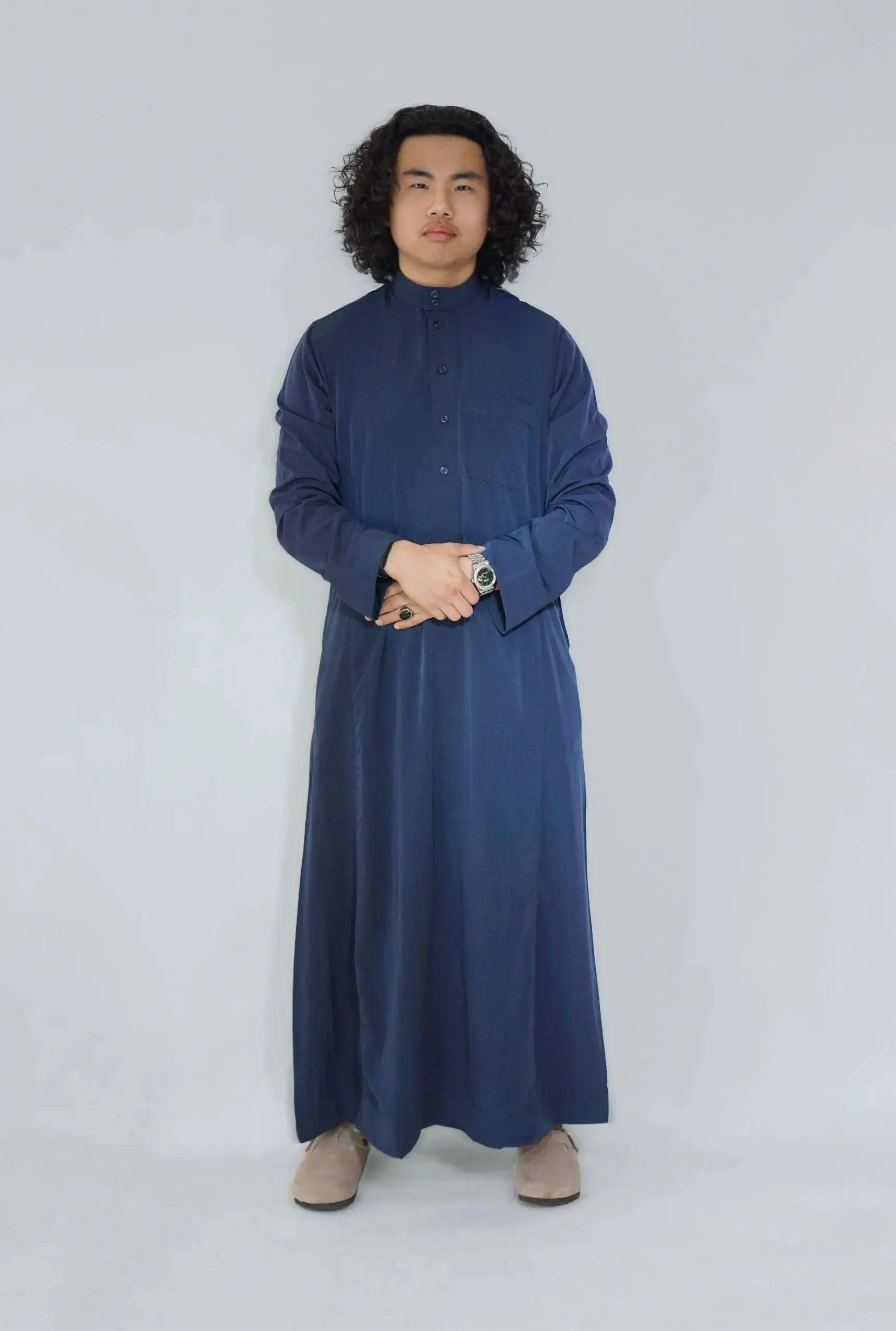 Plain Classic Saudi Thobe with Collar – Navy  Modest & Elegant Men’s Jubba - image 3