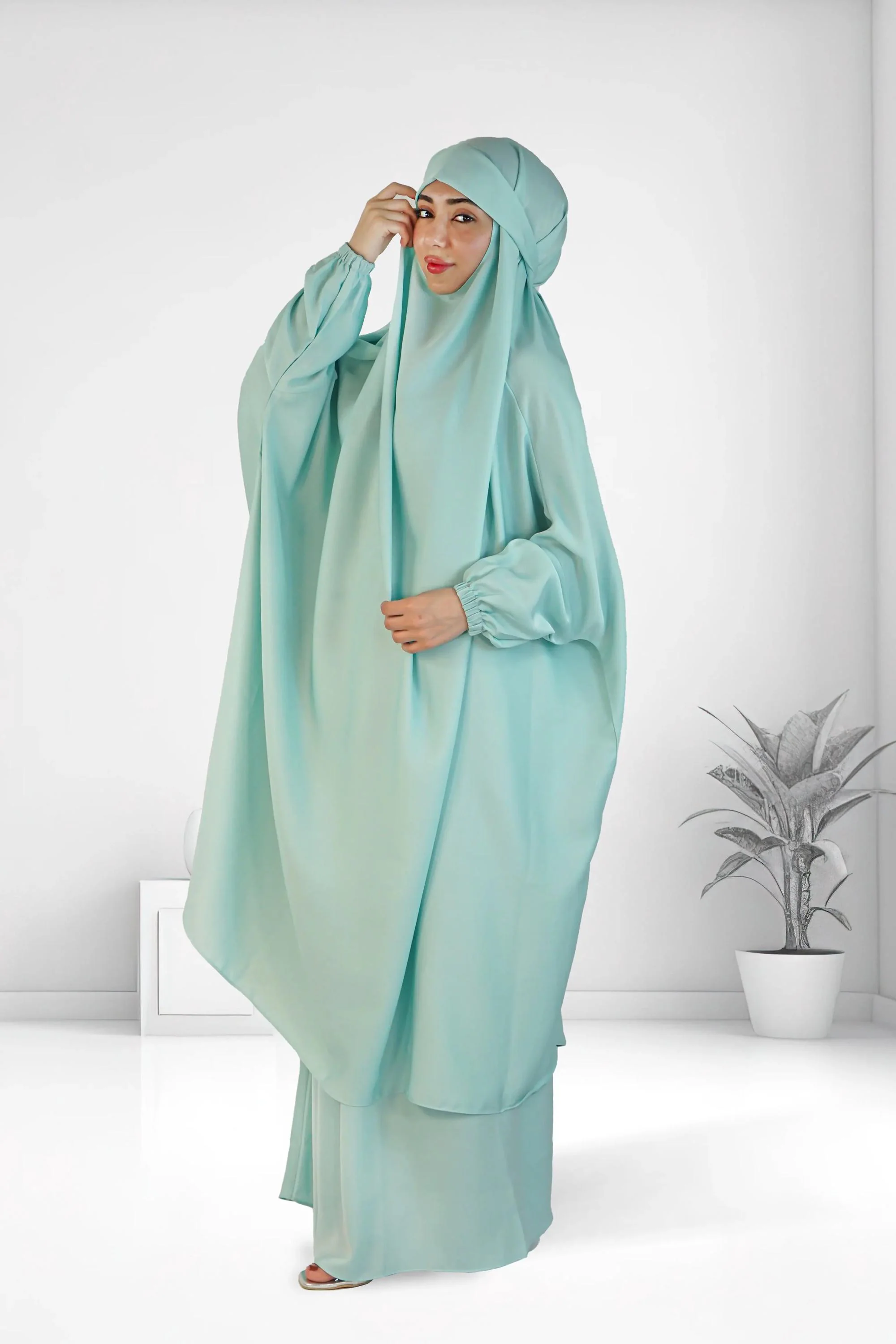 Premium Two Piece Jilbab Set Pastel – Elegant Korean Nidha Silk Modest Wear - image 3