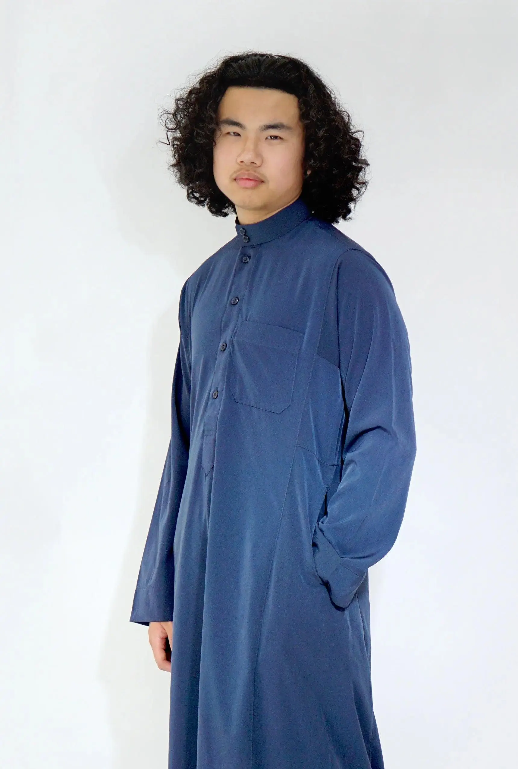 Plain Classic Saudi Thobe with Collar – Navy  Modest & Elegant Men’s Jubba - image 5