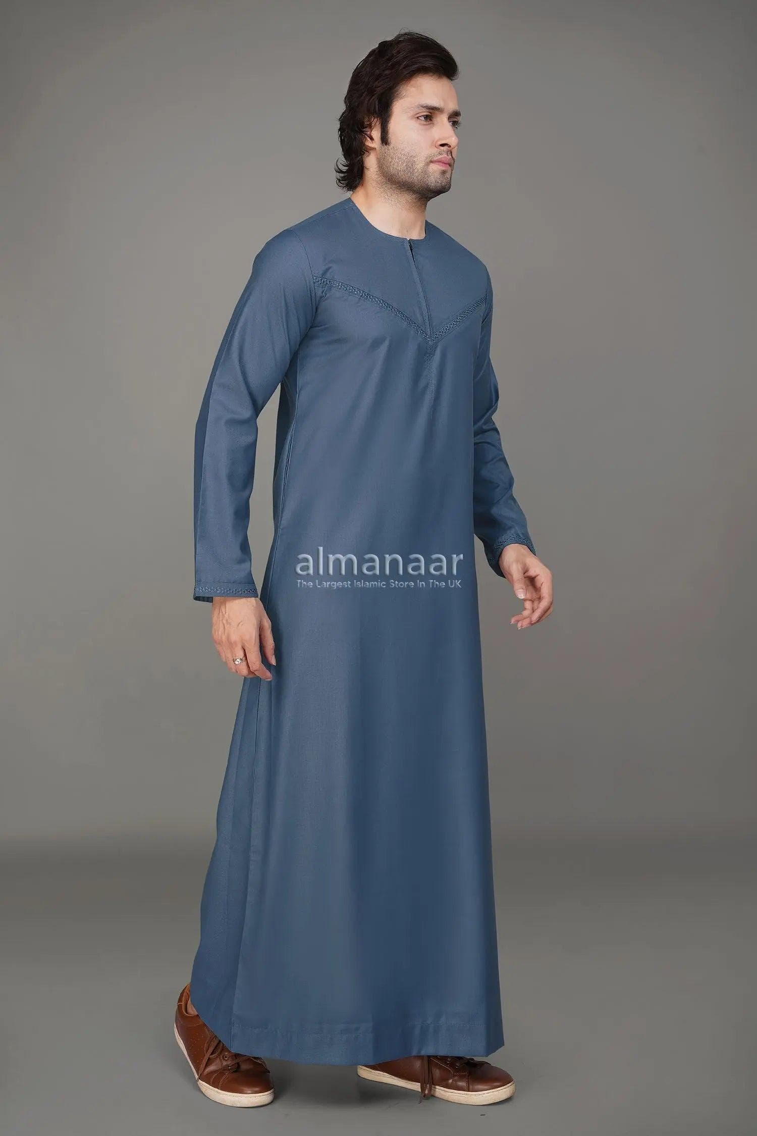 Omani Thobe Premium With Front Zip – Sky Blue Men’s Jubba for Elegant & Comfortable Islamic Wear - image 5