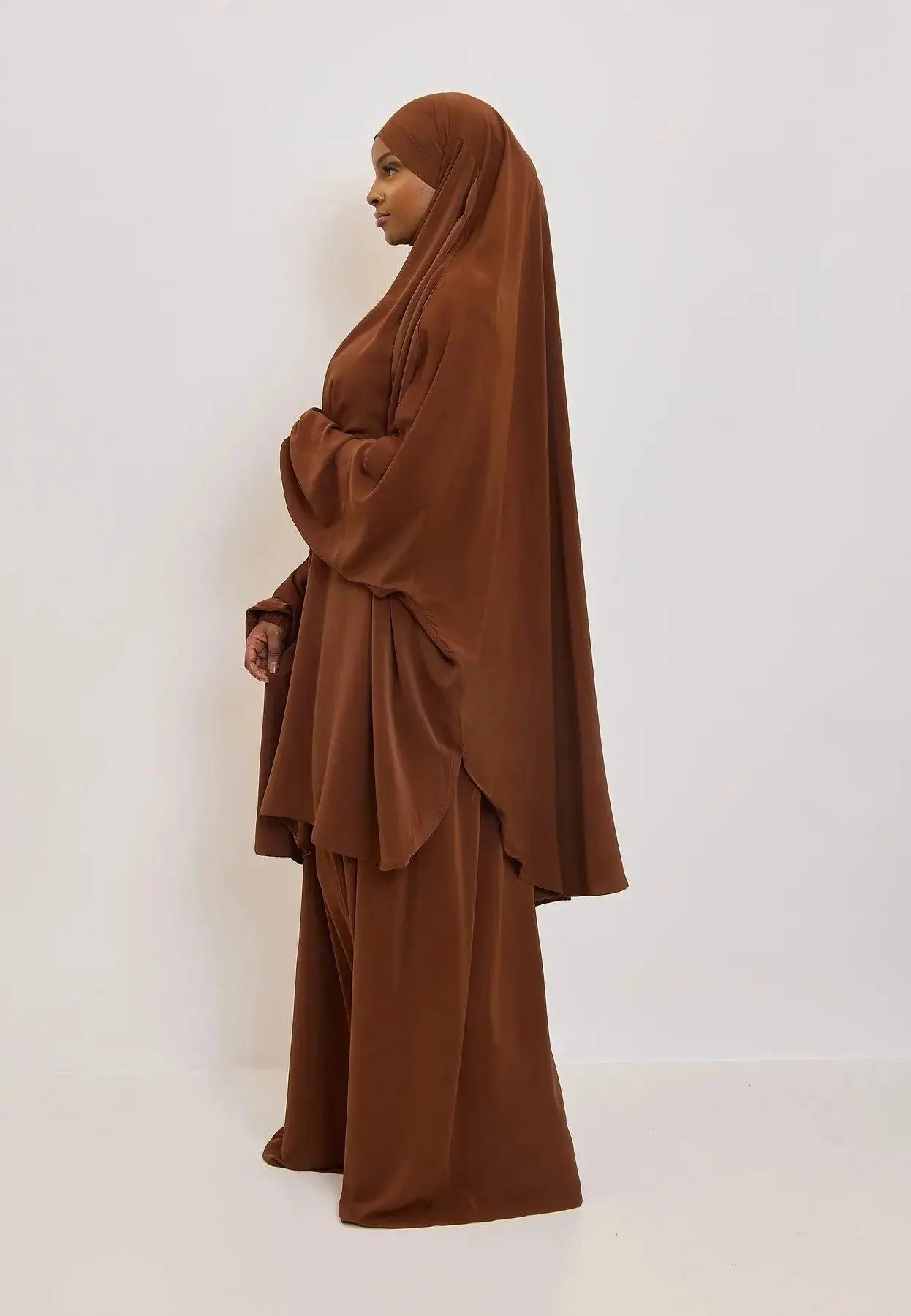 Jilbab Set Brown – Premium Two Piece Medina Silk Modest Wear - image 3