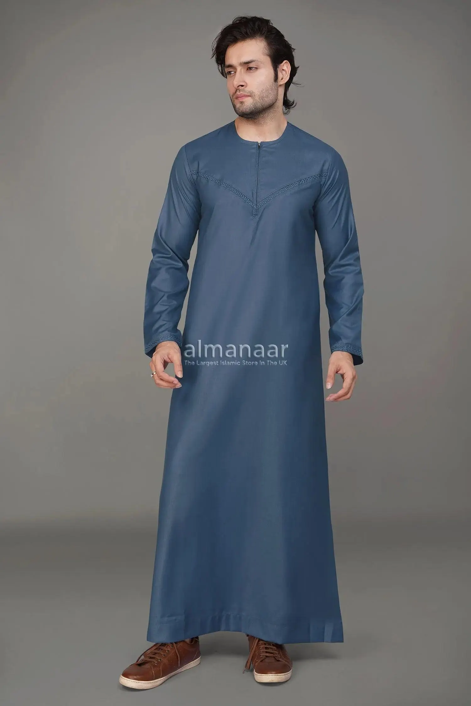 Omani Thobe Premium With Front Zip – Sky Blue Men’s Jubba for Elegant & Comfortable Islamic Wear - image 4