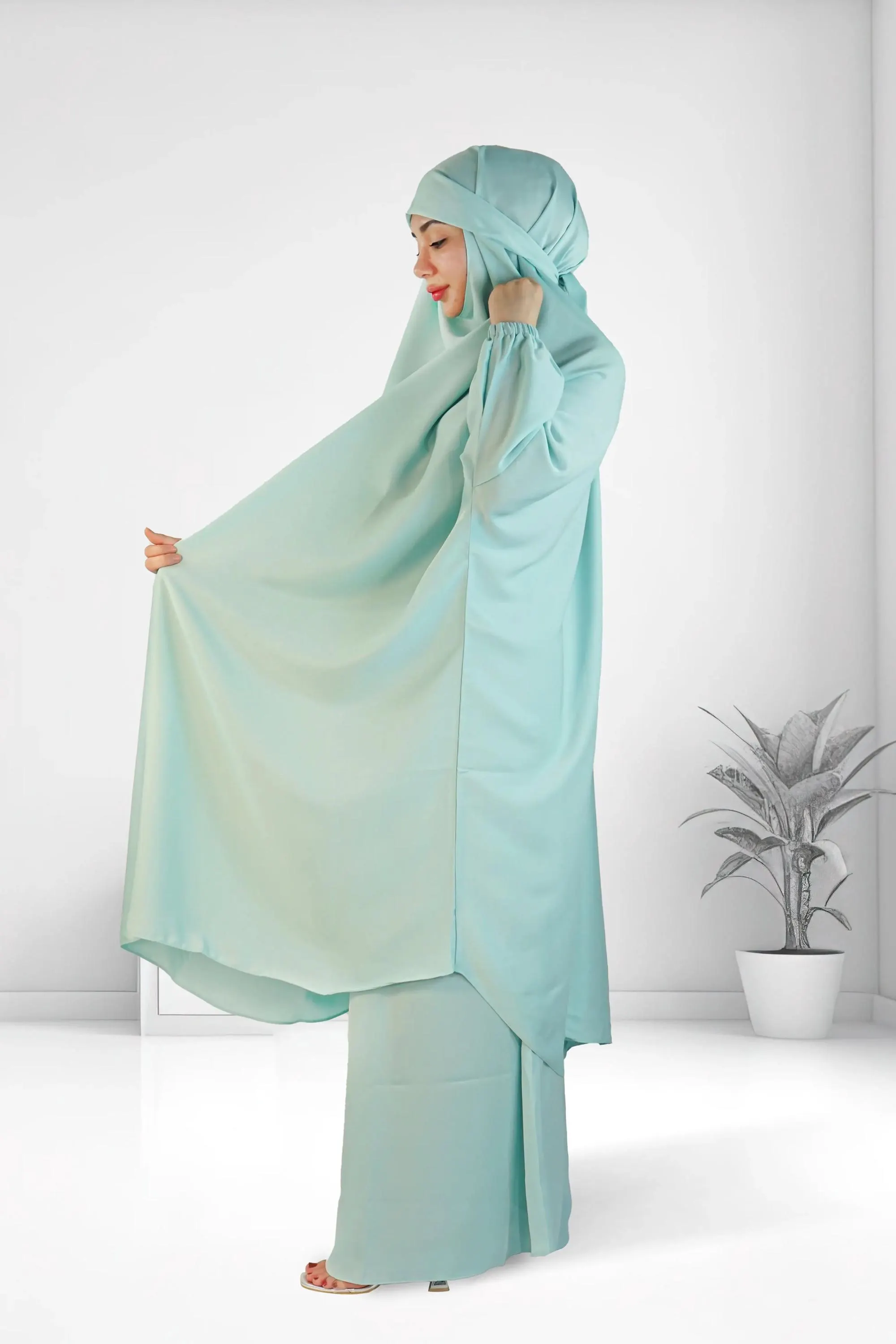 Premium Two Piece Jilbab Set Pastel – Elegant Korean Nidha Silk Modest Wear - image 4