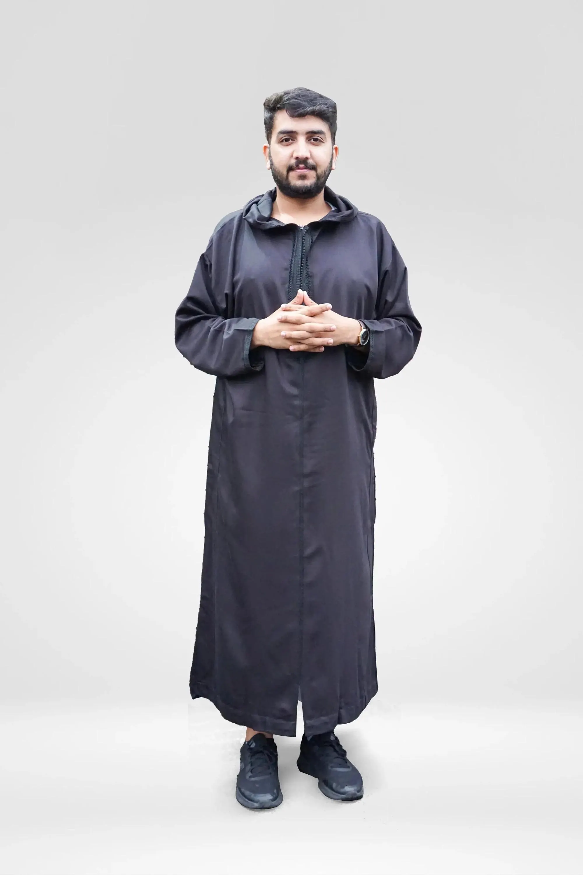 Moroccan Malifa Winter Thobe – Black Traditional Men’s Jubba for Warmth & Modest Elegance