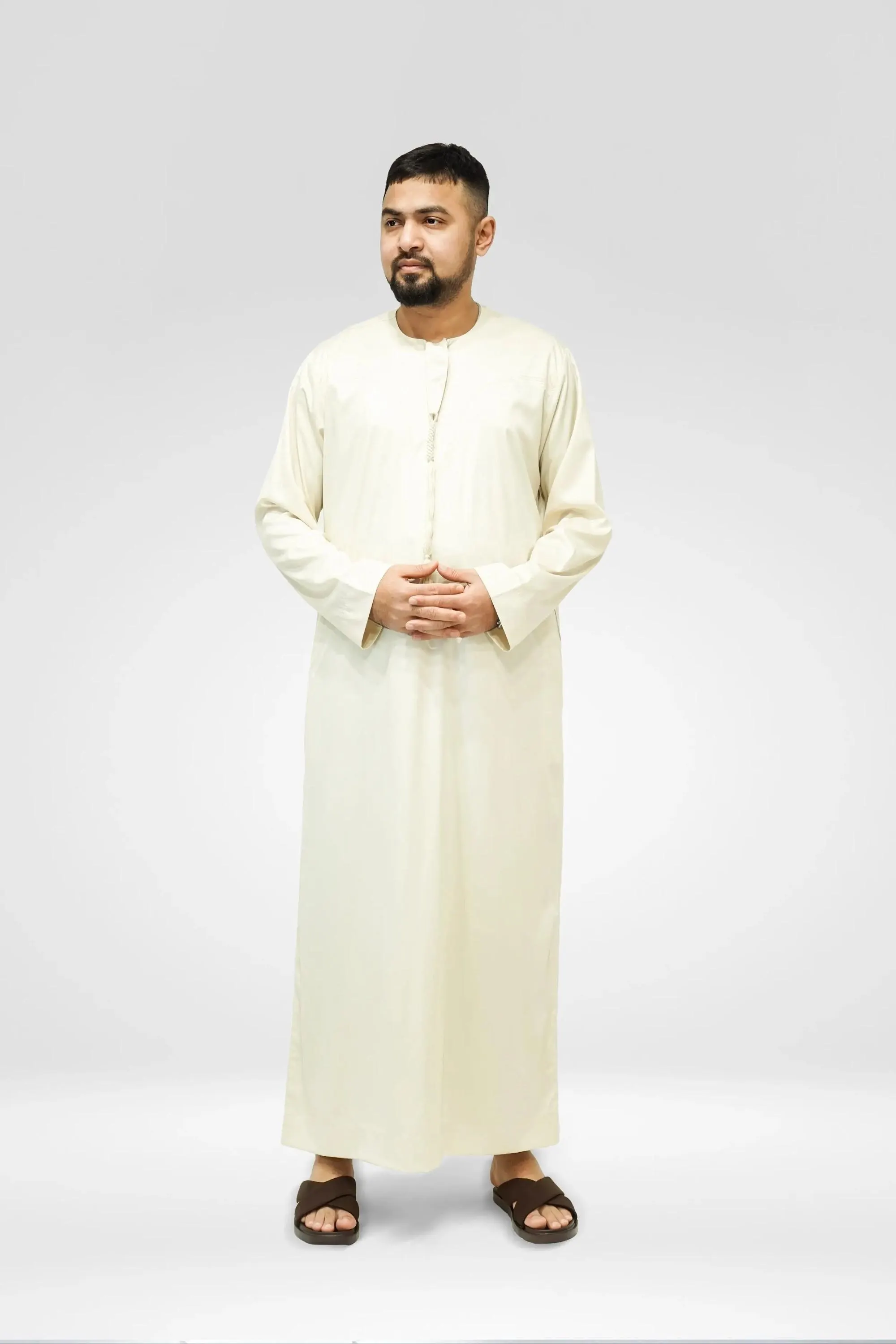 Cream Emirati Thobe with Tassel - Elegant Islamic Menswear