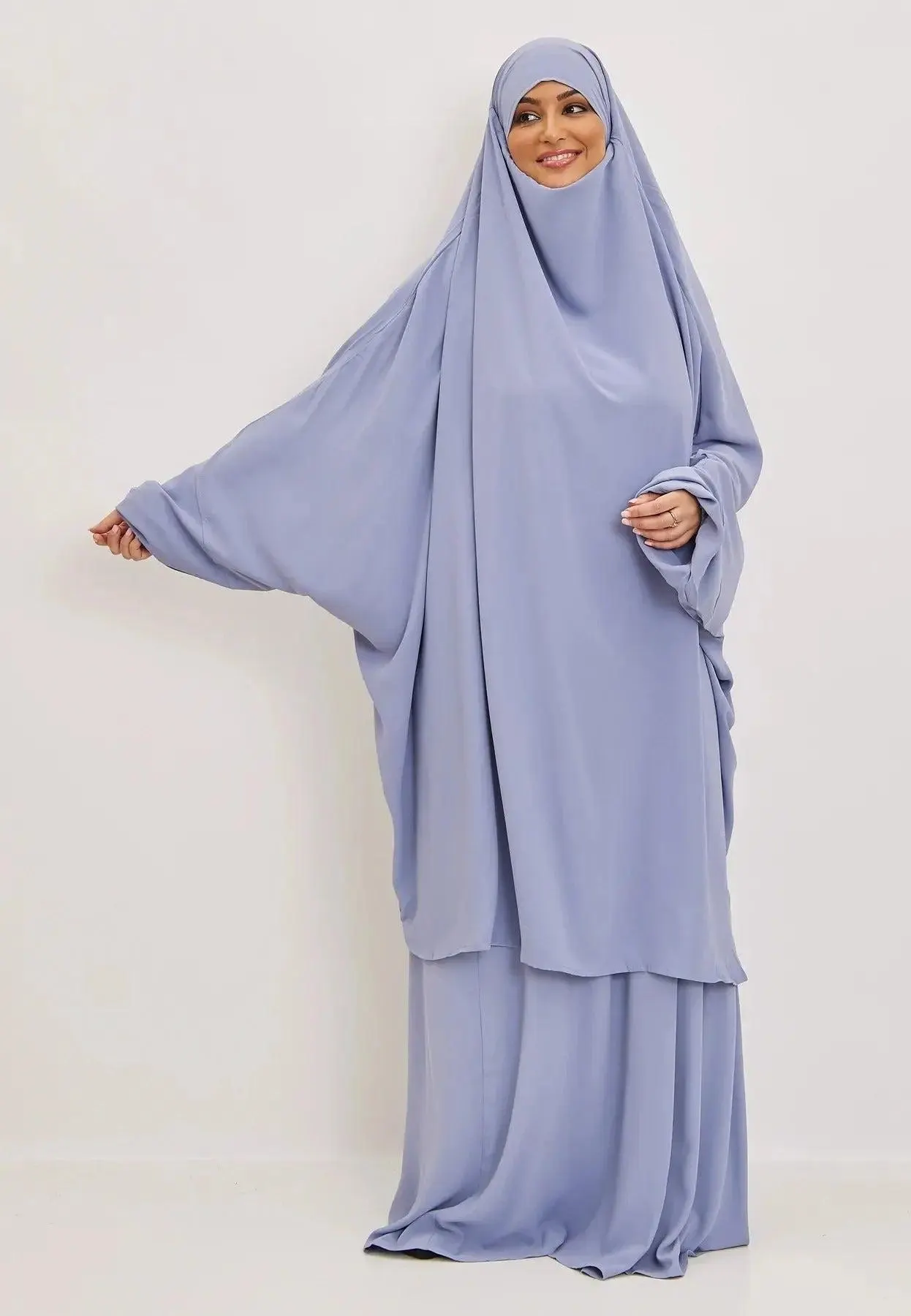 Jilbab Set Light Blue – Premium Two Piece Medina Silk Modest Wear - image 3
