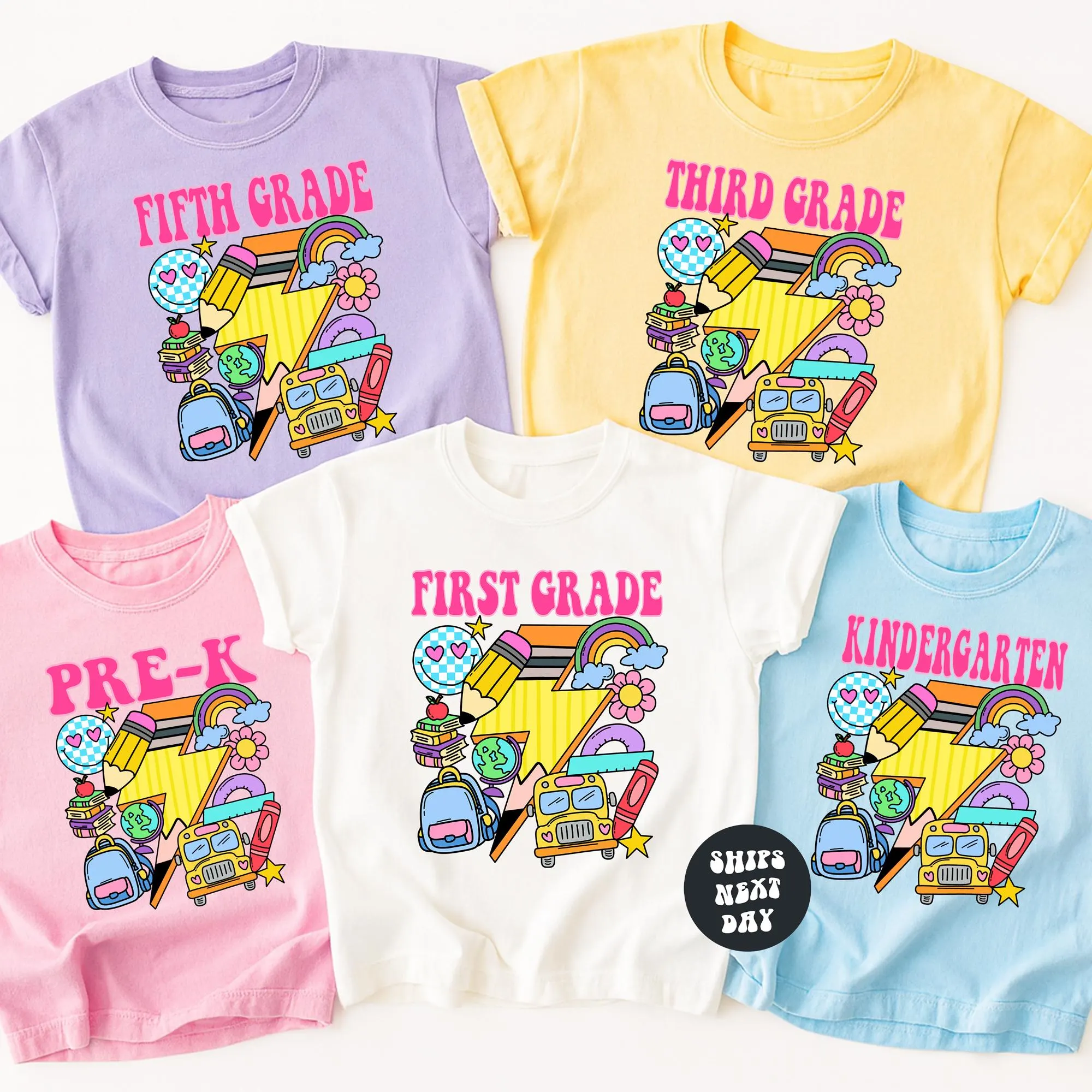 First Day of School Shirt Back To School Pre-K Tee Kindergarten Shirt First Second Grade All Grades Preppy Happy Face Comfort Colors® Shirt