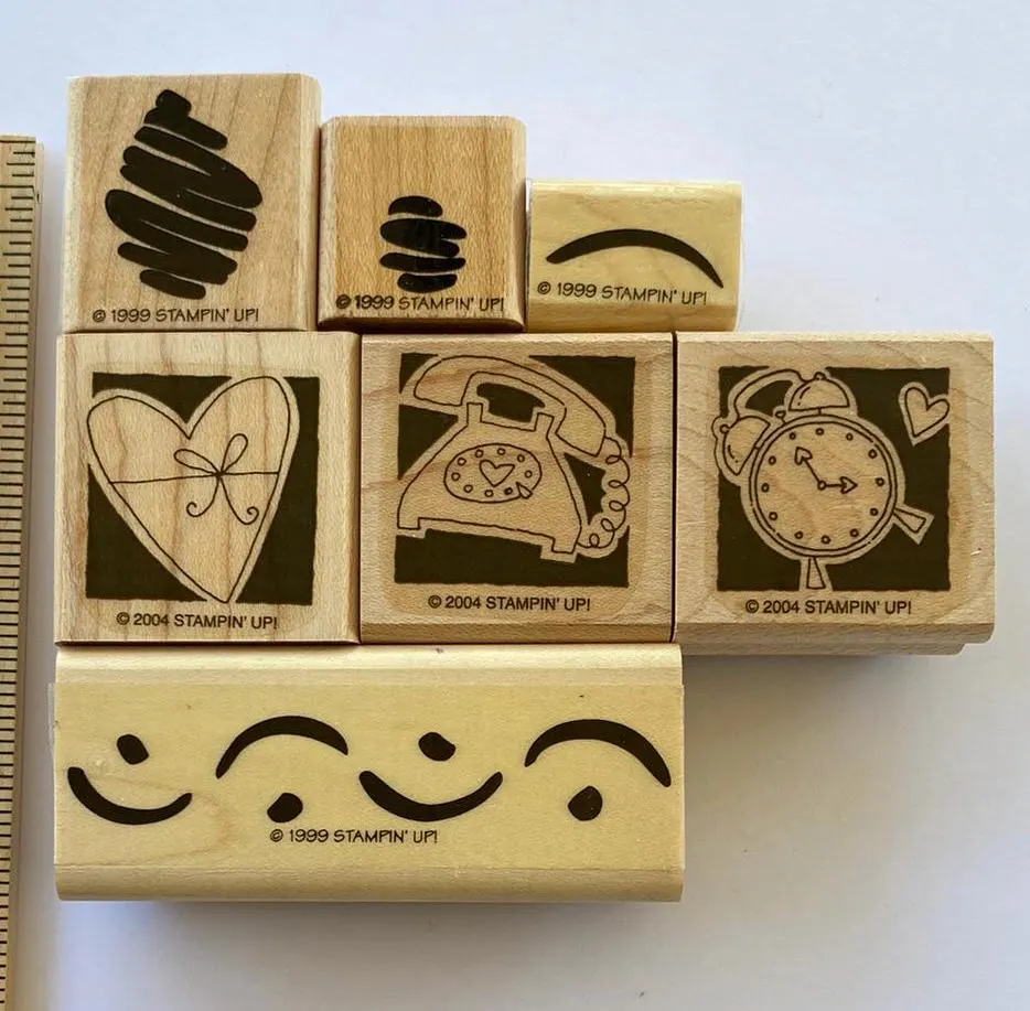 Rubber Stamps, Stampin' Up, Shapes, Telephone, Heart, Clock Choose One, Vintage, Wood Mounted