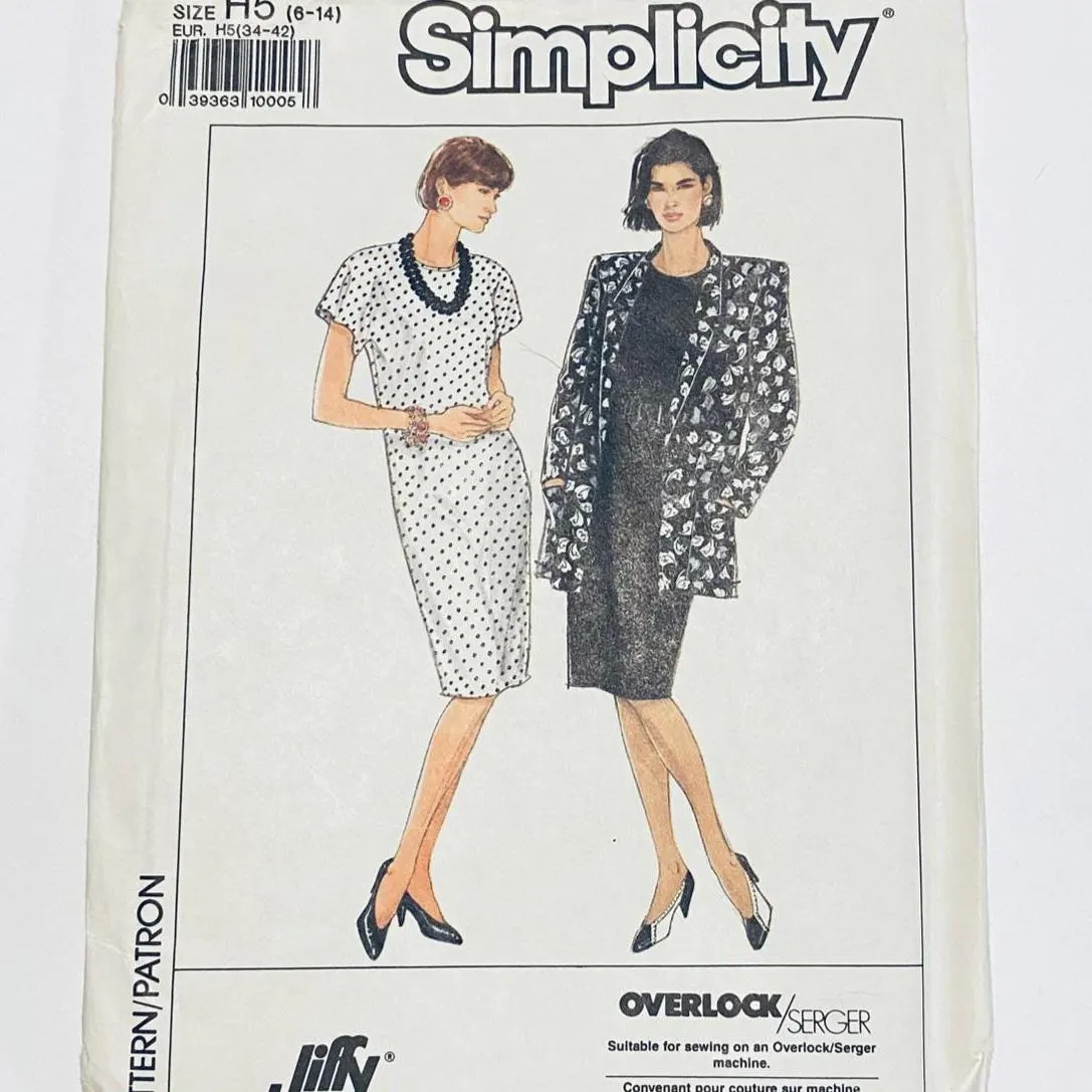 Simplicity Sewing Pattern 9552, Misses' Dress and Jacket, Size 6 - 14, Mostly Uncut, Jiffy, 1980s Clothes