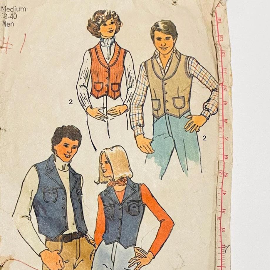 Simplicity 7285 Sewing Pattern, Men's Vests to Sew, Size Medium (38-40), 1970s Vintage Clothes