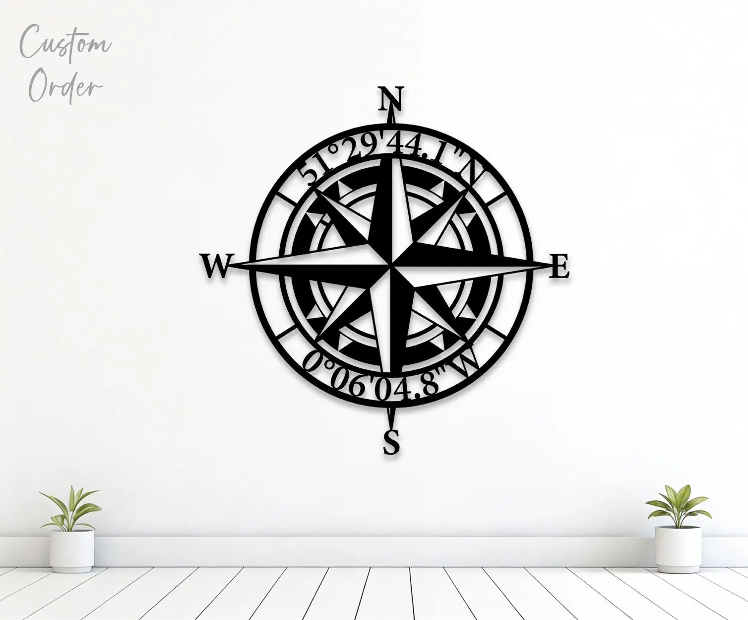 Custom Compass Metal Sign Svg Png Dxf, Gps Coordinates Sign, Nautical Decor Gift, Digital Download.