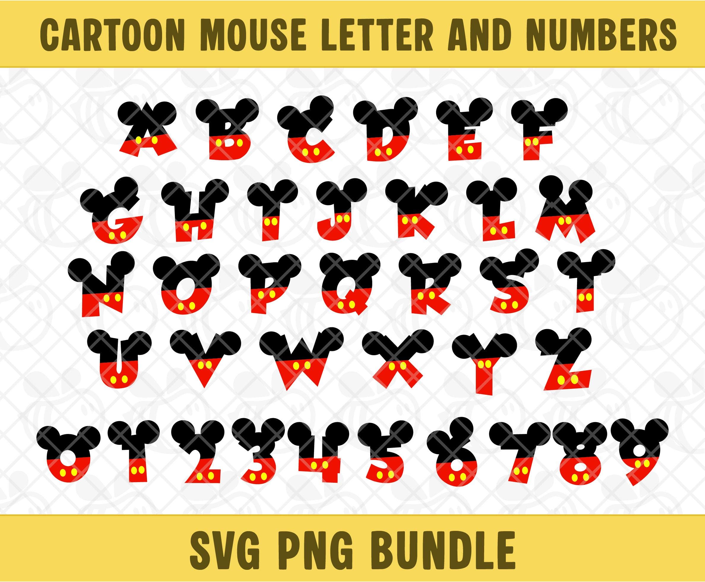 Cartoon Mouse Font: Nursery Letters and Numbers SVG PNG Bundle, Birthday Numbers Clipart, Digital Download.